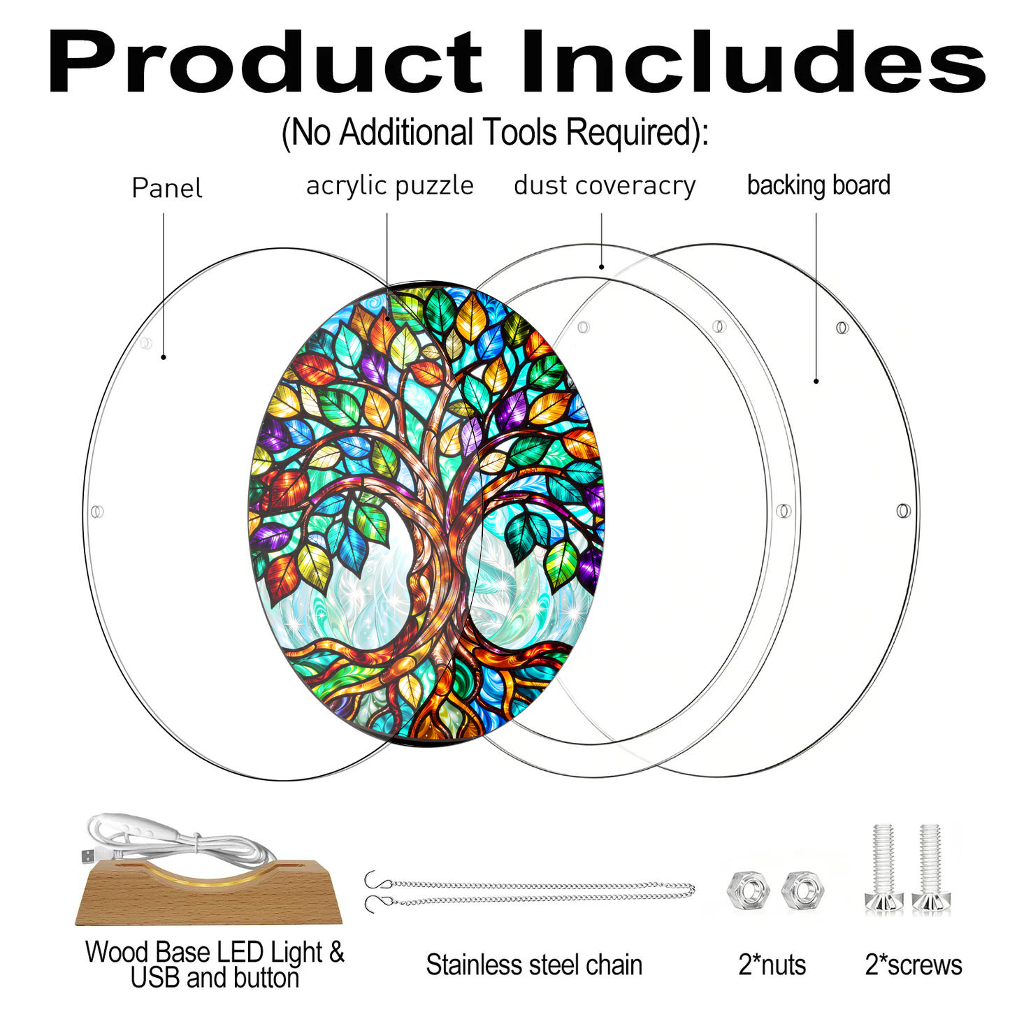 Acrylic Jigsaw Puzzle Suncatcher - Tree of Life - Product includes