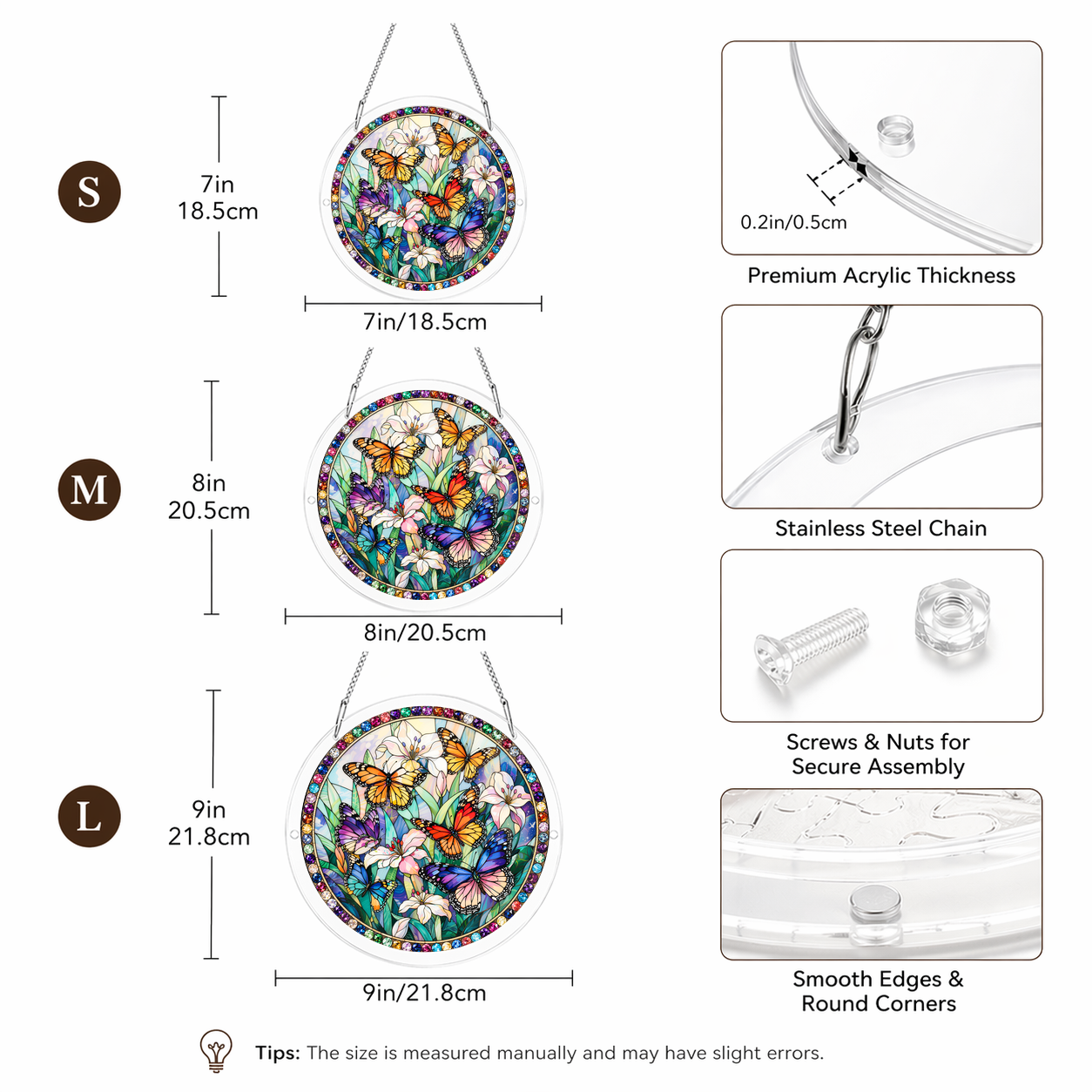 Acrylic Jigsaw Puzzle Suncatcher - Butterfly Bloom - Size guide