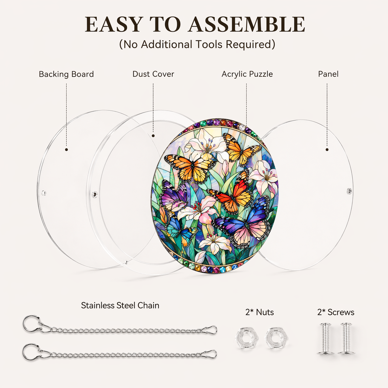 Acrylic Jigsaw Puzzle Suncatcher - Butterfly Bloom - Assembly accessories