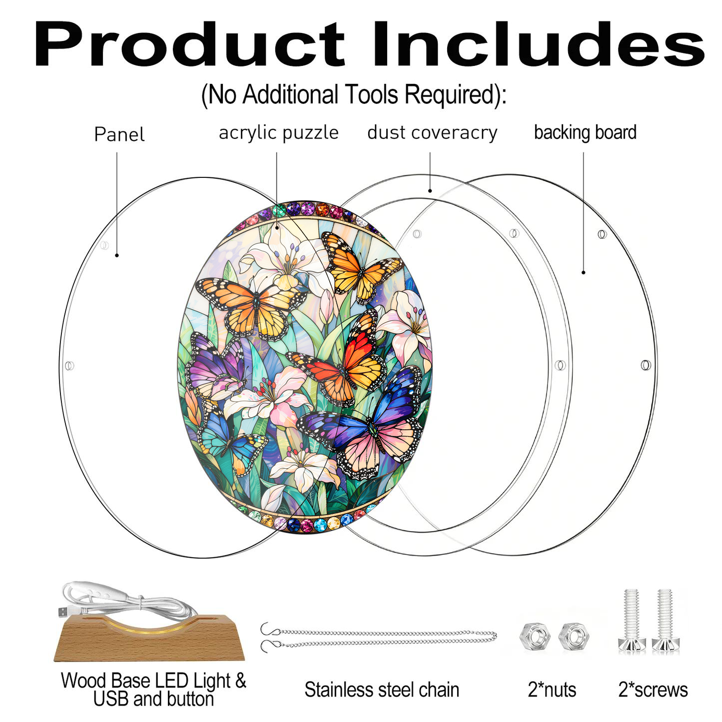 Acrylic Jigsaw Puzzle Suncatcher - Butterfly Bloom - Product includes