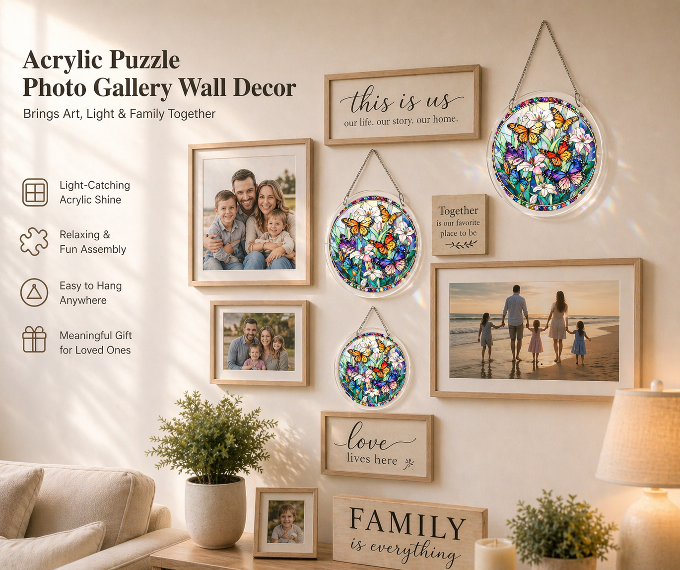 Acrylic Jigsaw Puzzle Suncatcher - Butterfly Bloom - Gallery wall decor