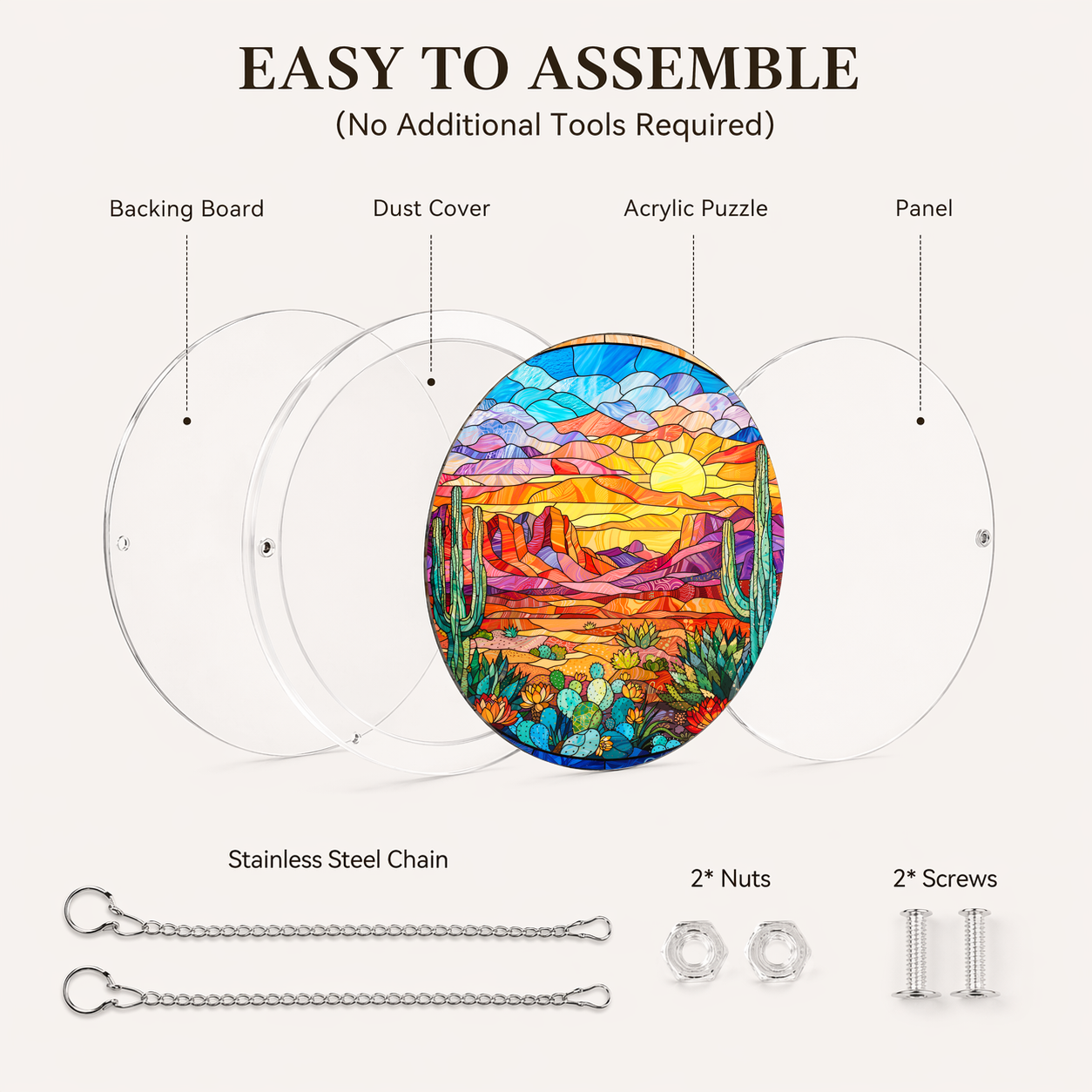 Acrylic Jigsaw Puzzle Suncatcher - Desert Light - Assembly accessories