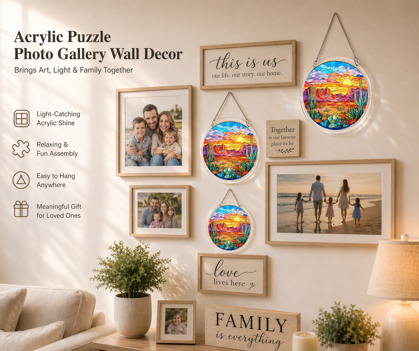 Acrylic Jigsaw Puzzle Suncatcher - Desert Light - Gallery wall decor
