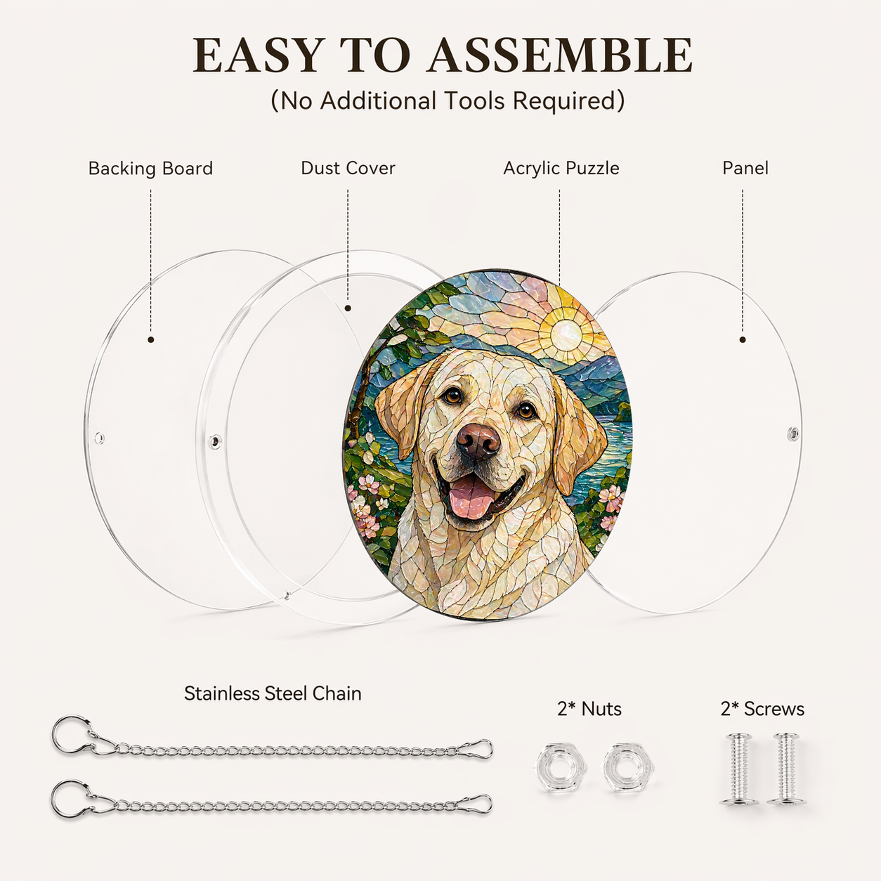 Acrylic Jigsaw Puzzle Suncatcher - Radiant Floral Medallion - Assembly accessories