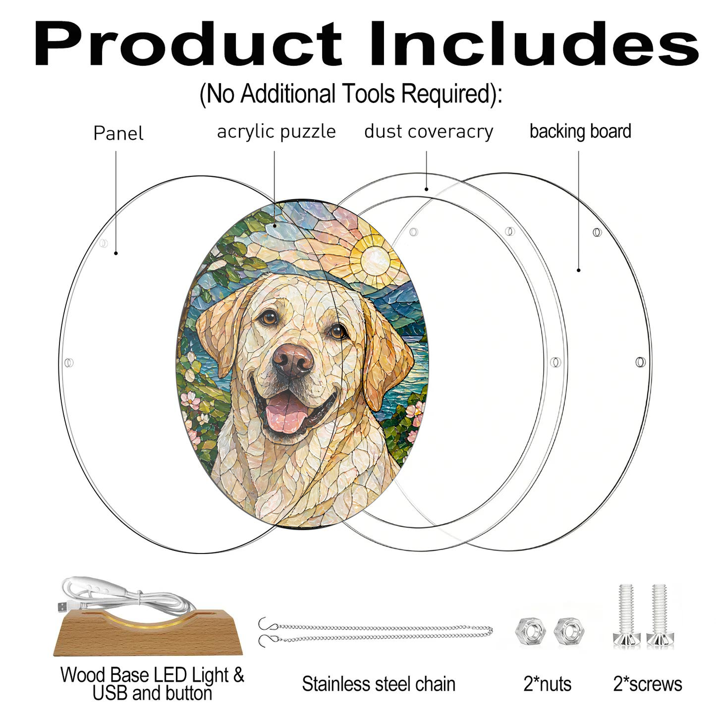 Acrylic Jigsaw Puzzle Suncatcher - Radiant Floral Medallion - Product includes