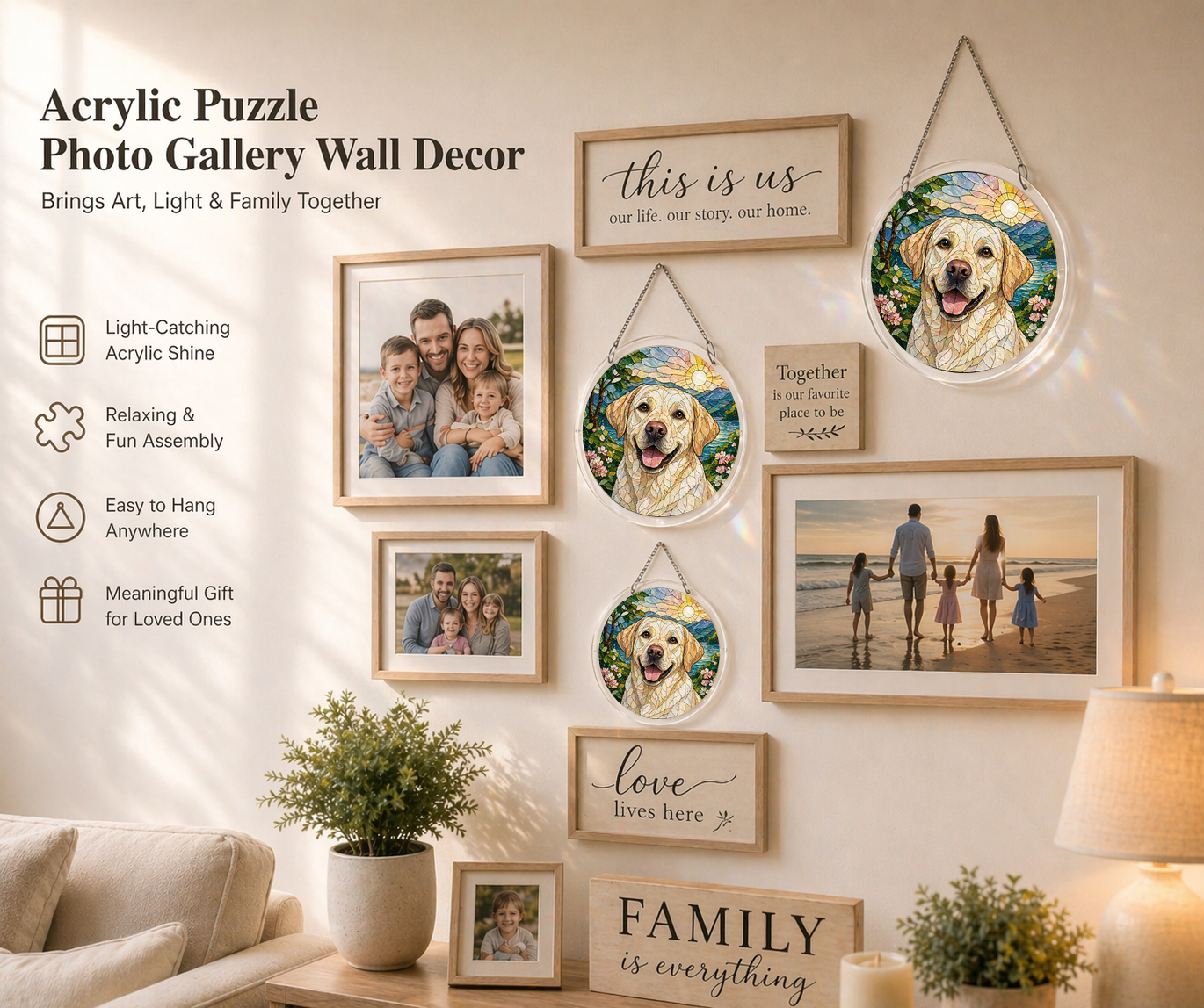 Acrylic Jigsaw Puzzle Suncatcher - Radiant Floral Medallion - Gallery wall decor