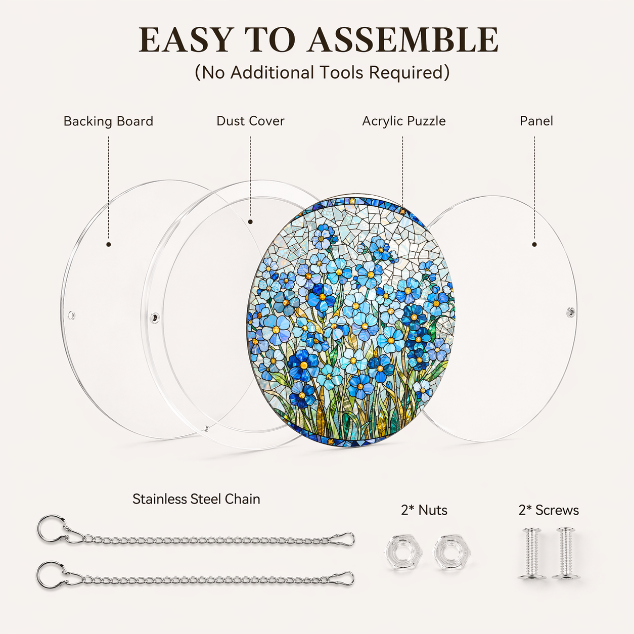 Acrylic Jigsaw Puzzle Suncatcher - Forget-Me-Not - Assembly accessories