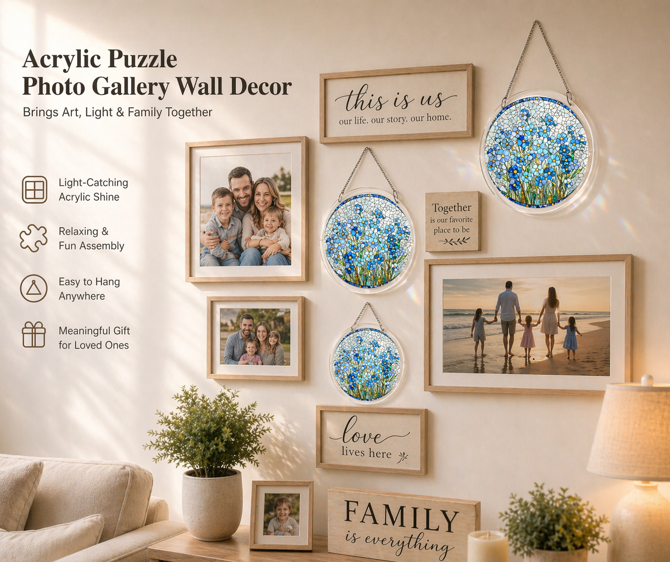 Acrylic Jigsaw Puzzle Suncatcher - Forget-Me-Not - Gallery wall decor