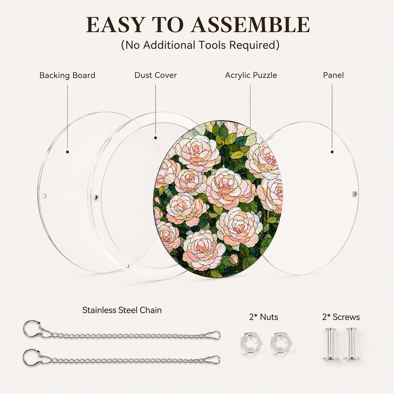 Acrylic Jigsaw Puzzle Suncatcher - Rose Window - Assembly accessories