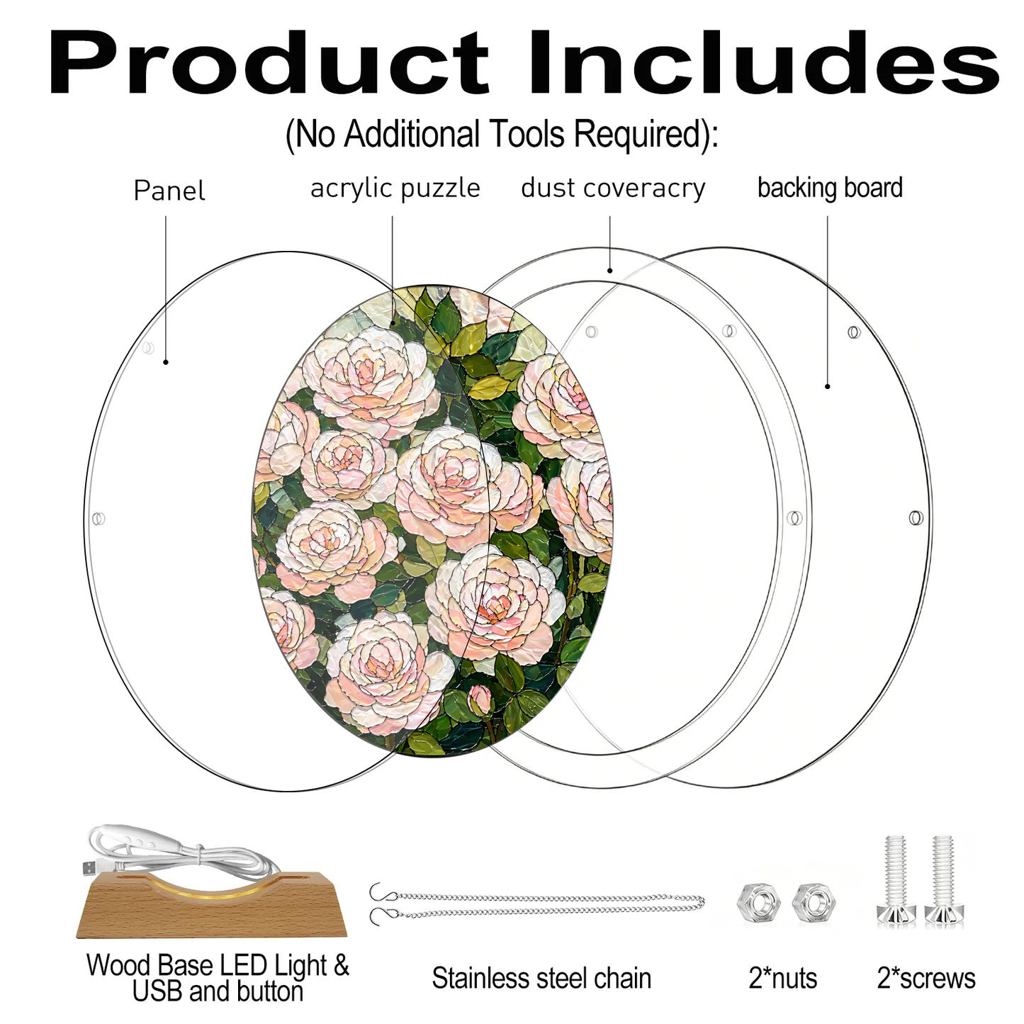 Acrylic Jigsaw Puzzle Suncatcher - Rose Window - Product includes
