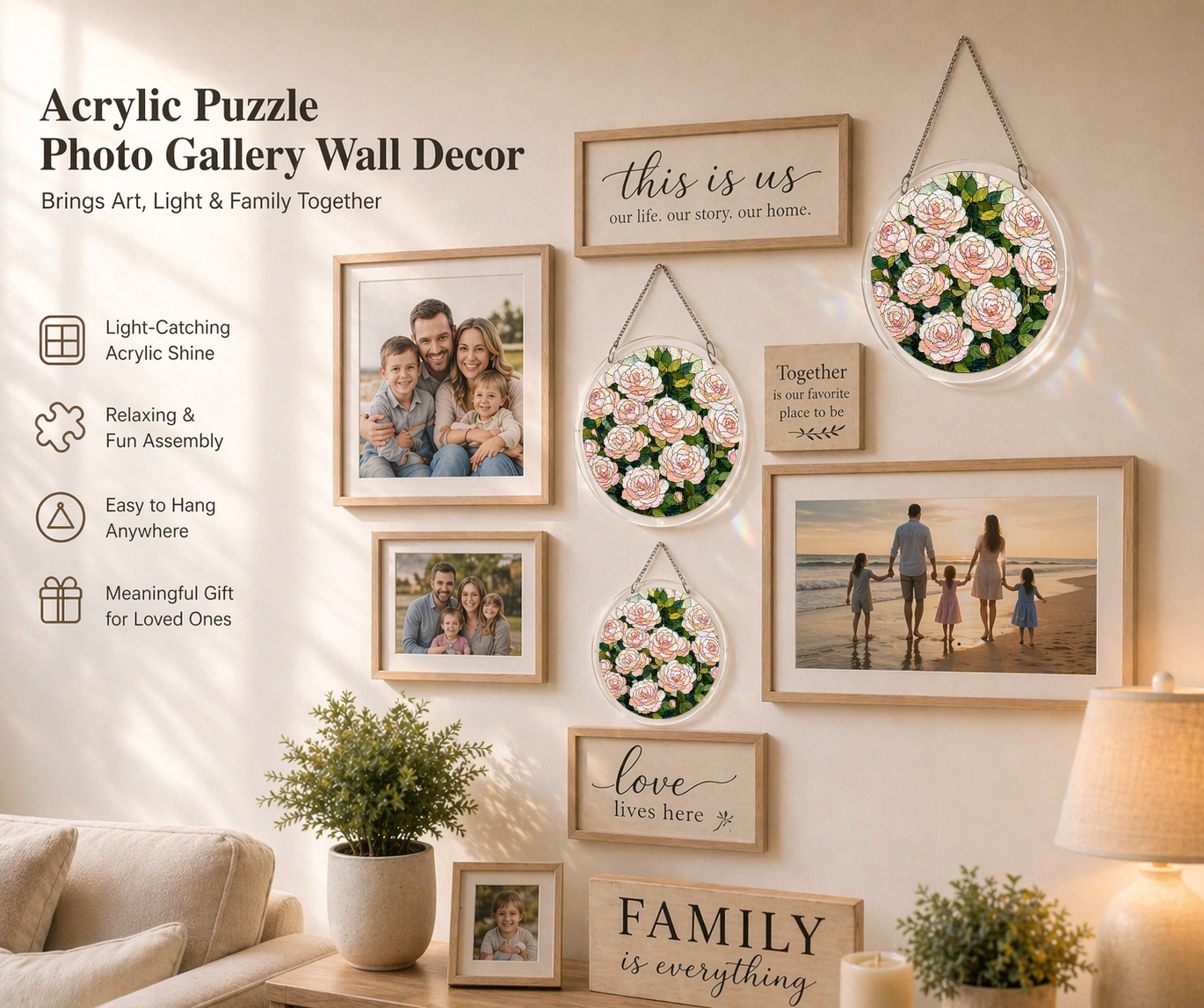 Acrylic Jigsaw Puzzle Suncatcher - Rose Window - Gallery wall decor