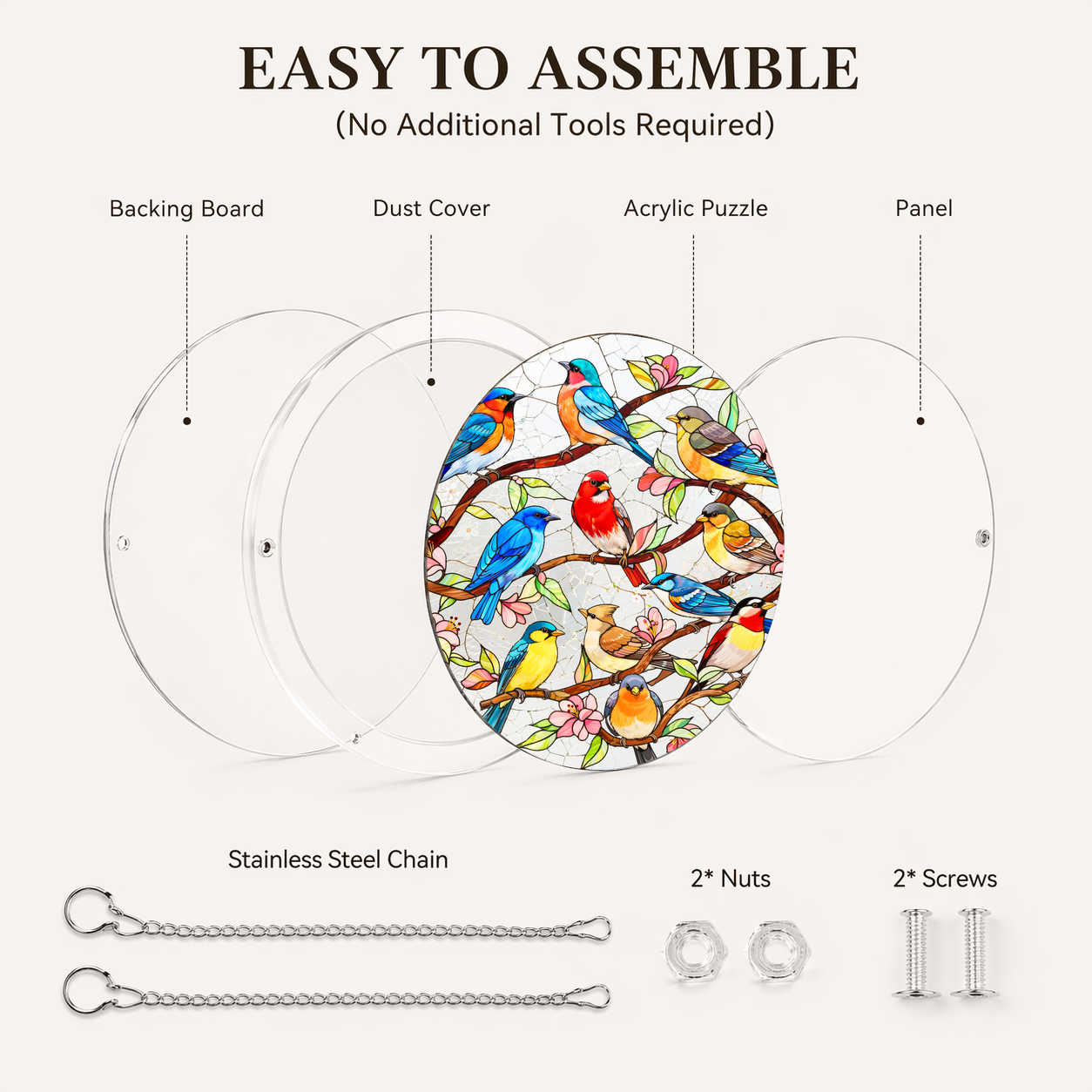 Acrylic Jigsaw Puzzle Suncatcher - Songbird Collection - Assembly accessories