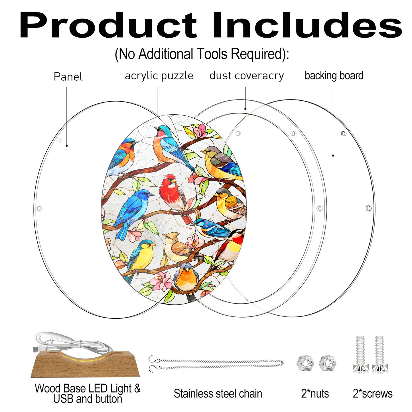 Acrylic Jigsaw Puzzle Suncatcher - Songbird Collection - Product includes