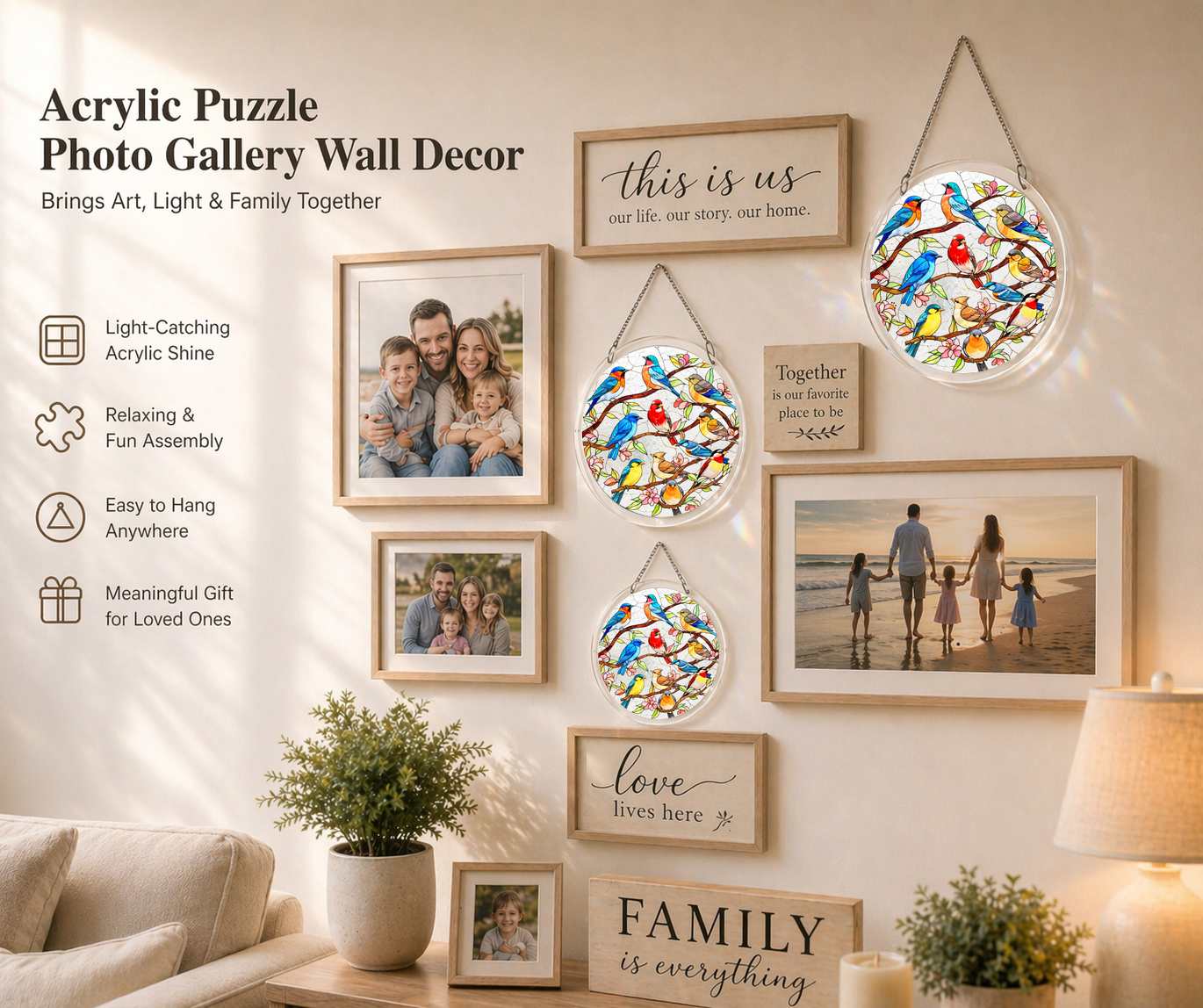 Acrylic Jigsaw Puzzle Suncatcher - Songbird Collection - Gallery wall decor