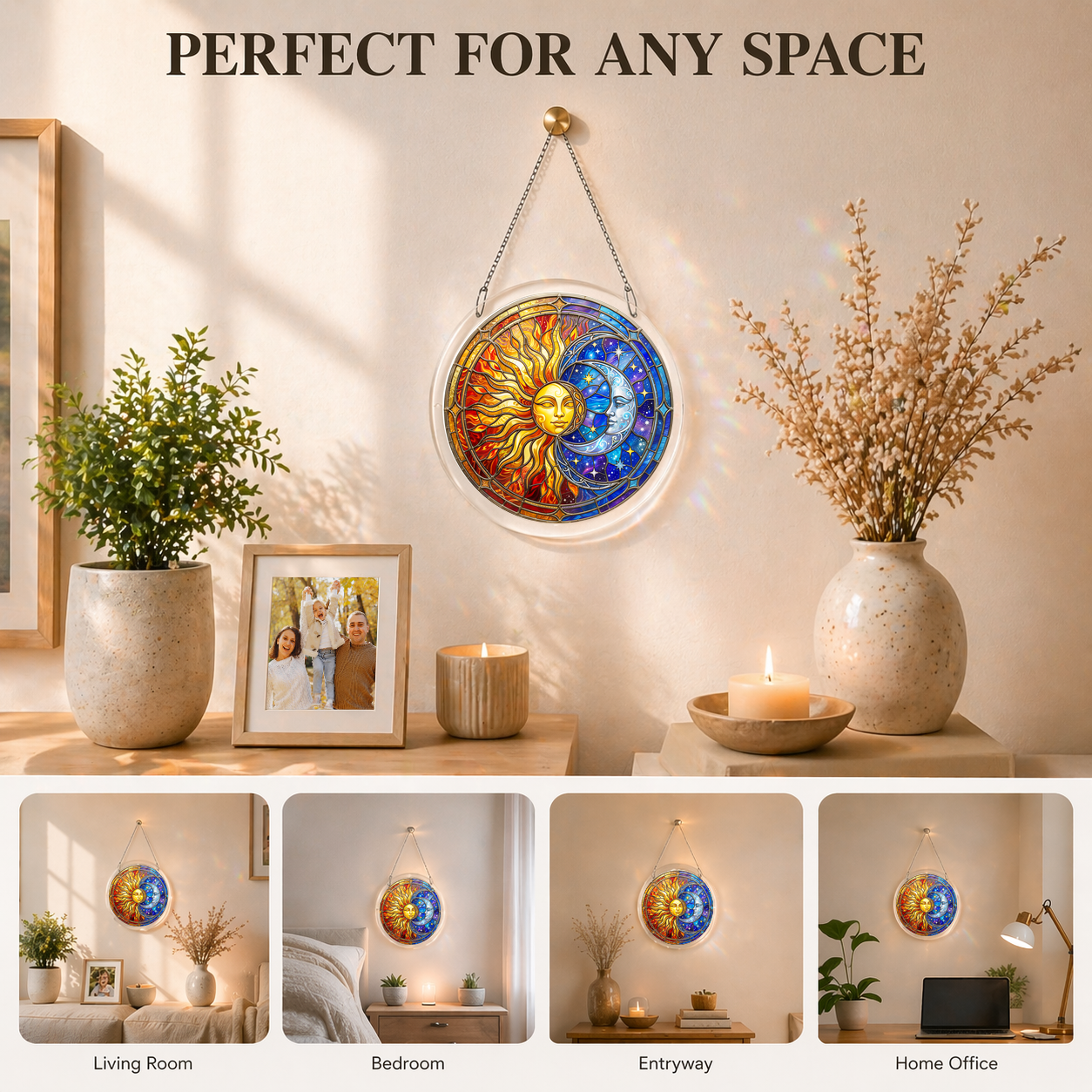 Acrylic Jigsaw Puzzle Suncatcher - Sun and Moon - Lifestyle scene