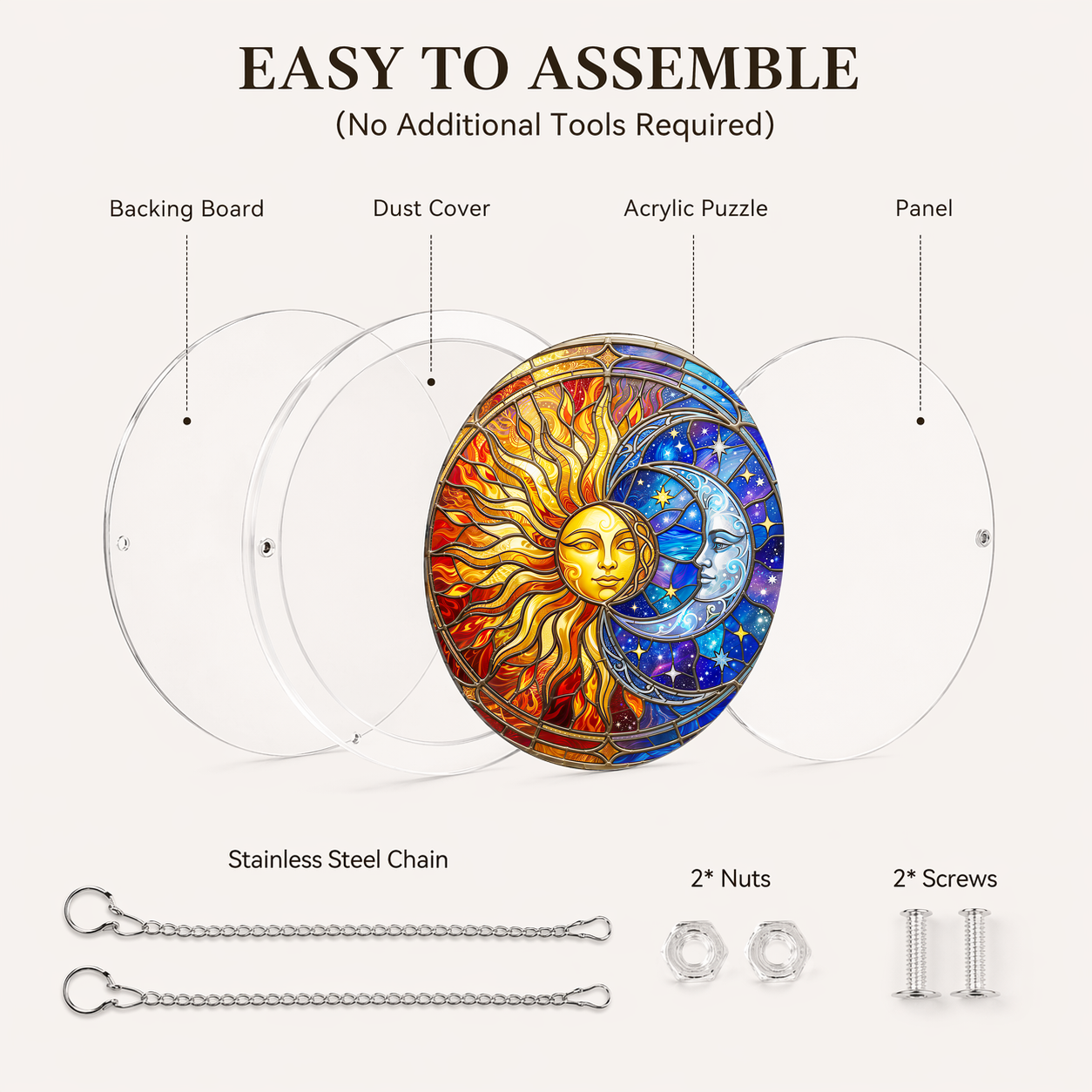 Acrylic Jigsaw Puzzle Suncatcher - Sun and Moon - Assembly accessories