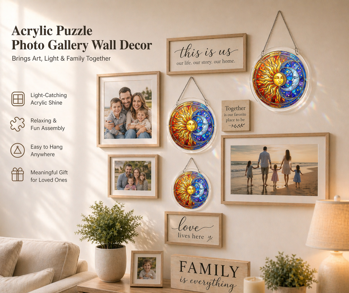Acrylic Jigsaw Puzzle Suncatcher - Sun and Moon - Gallery wall decor
