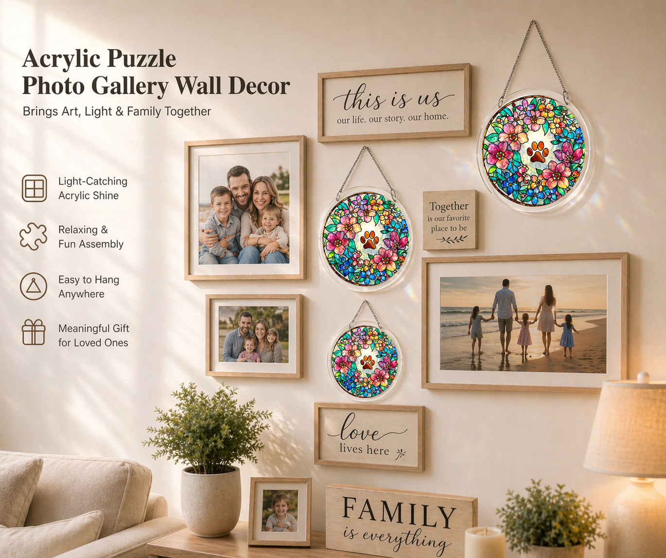 Acrylic Jigsaw Puzzle Suncatcher - Dog Paw Love - Gallery wall decor