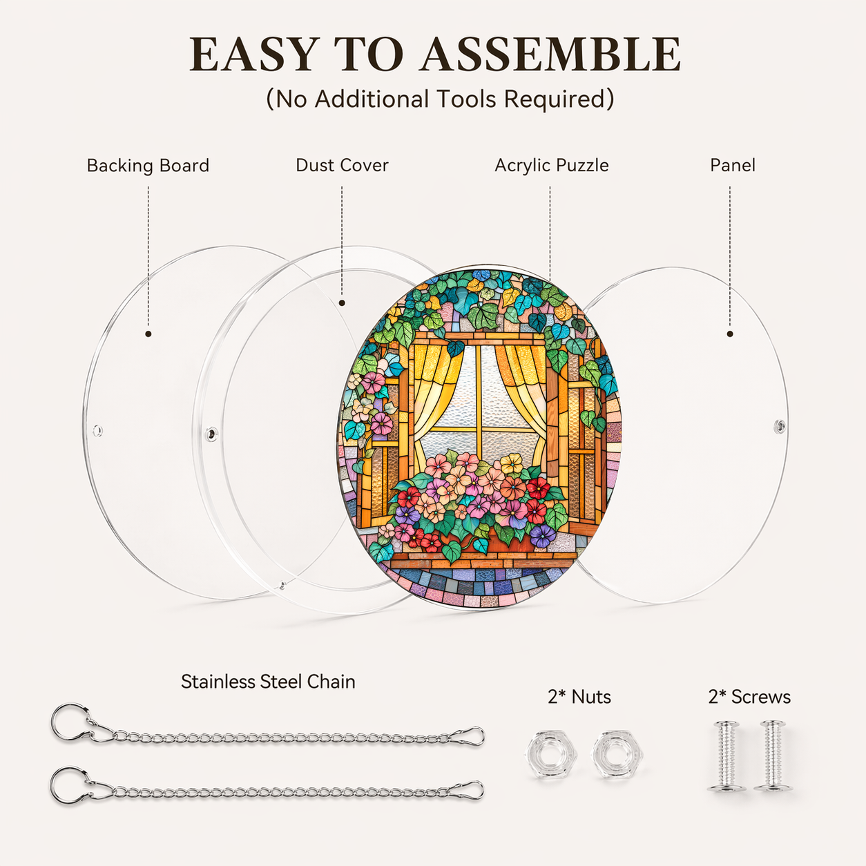 Acrylic Jigsaw Puzzle Suncatcher - Window Flowers - Assembly accessories