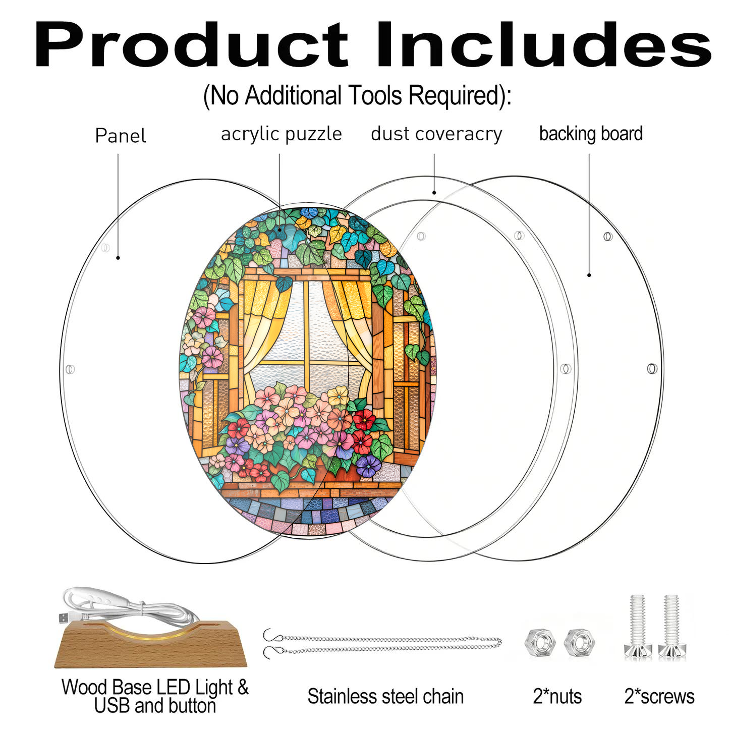 Acrylic Jigsaw Puzzle Suncatcher - Window Flowers - Product includes