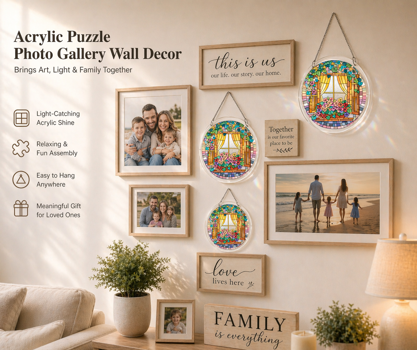 Acrylic Jigsaw Puzzle Suncatcher - Window Flowers - Gallery wall decor
