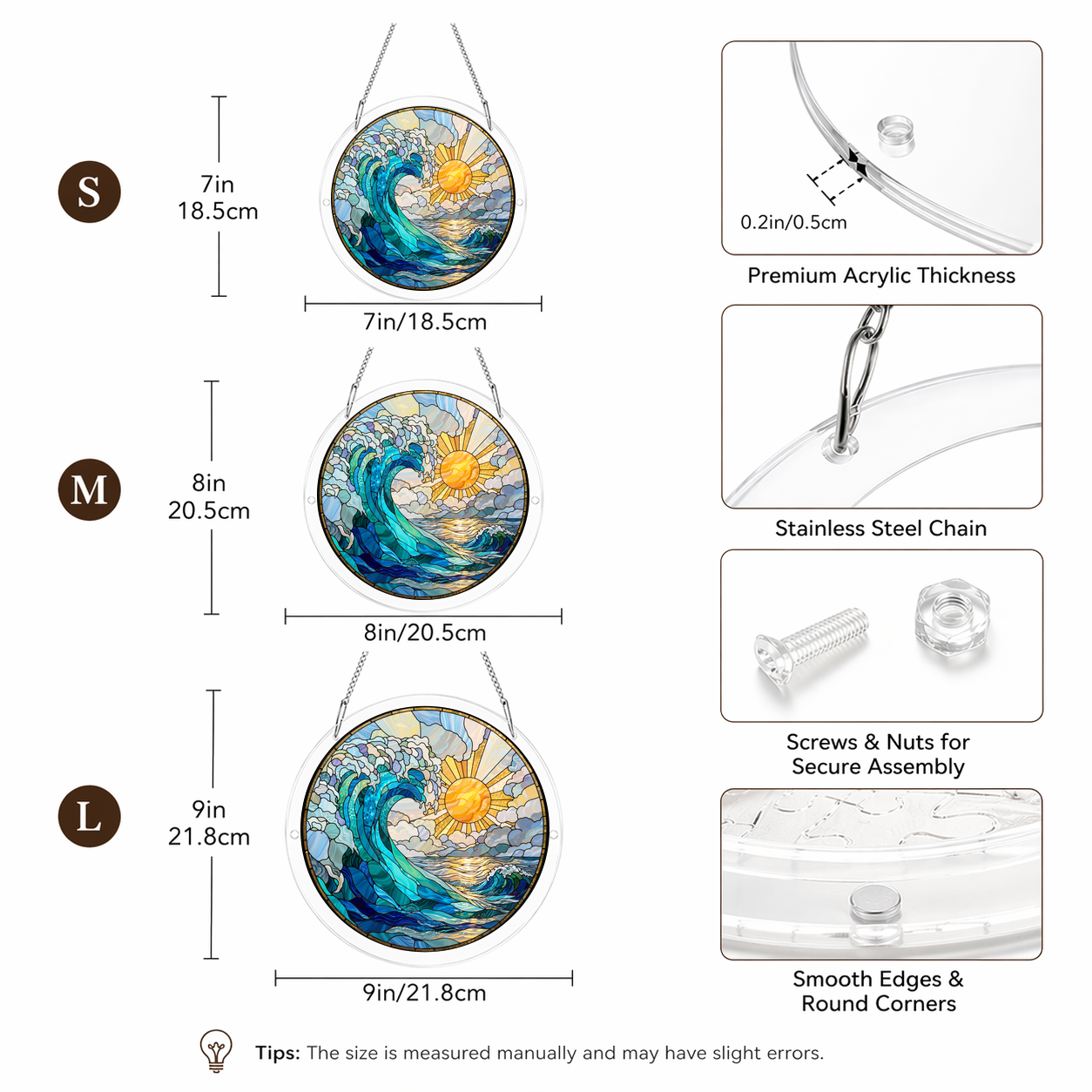 Acrylic Jigsaw Puzzle Suncatcher - Ocean Dream - Size guide