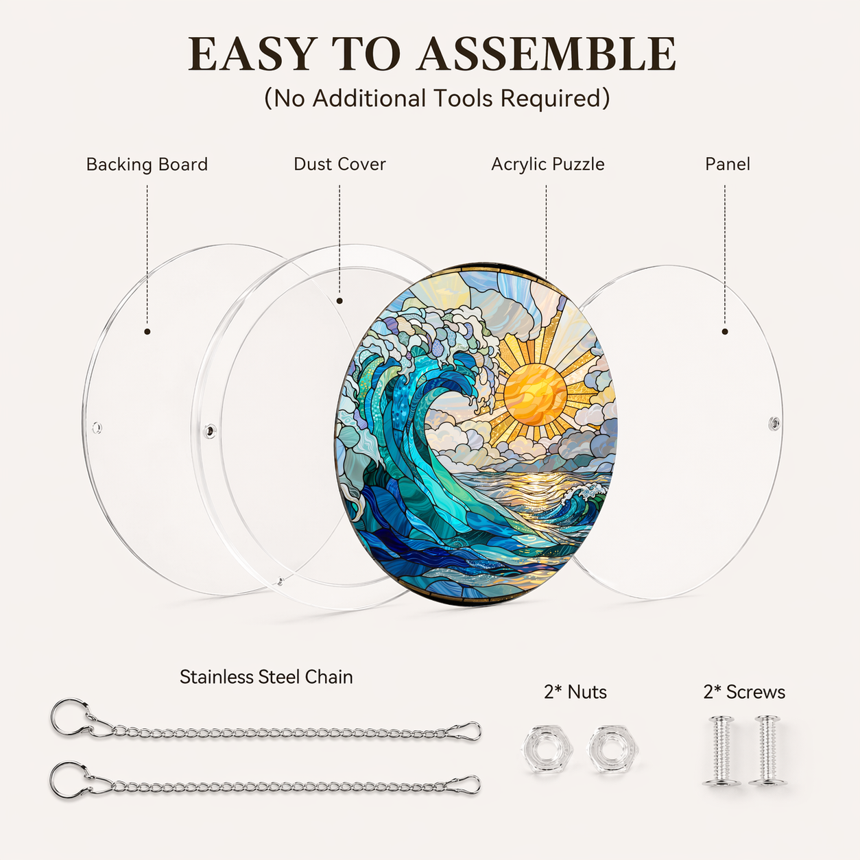 Acrylic Jigsaw Puzzle Suncatcher - Ocean Dream - Assembly accessories
