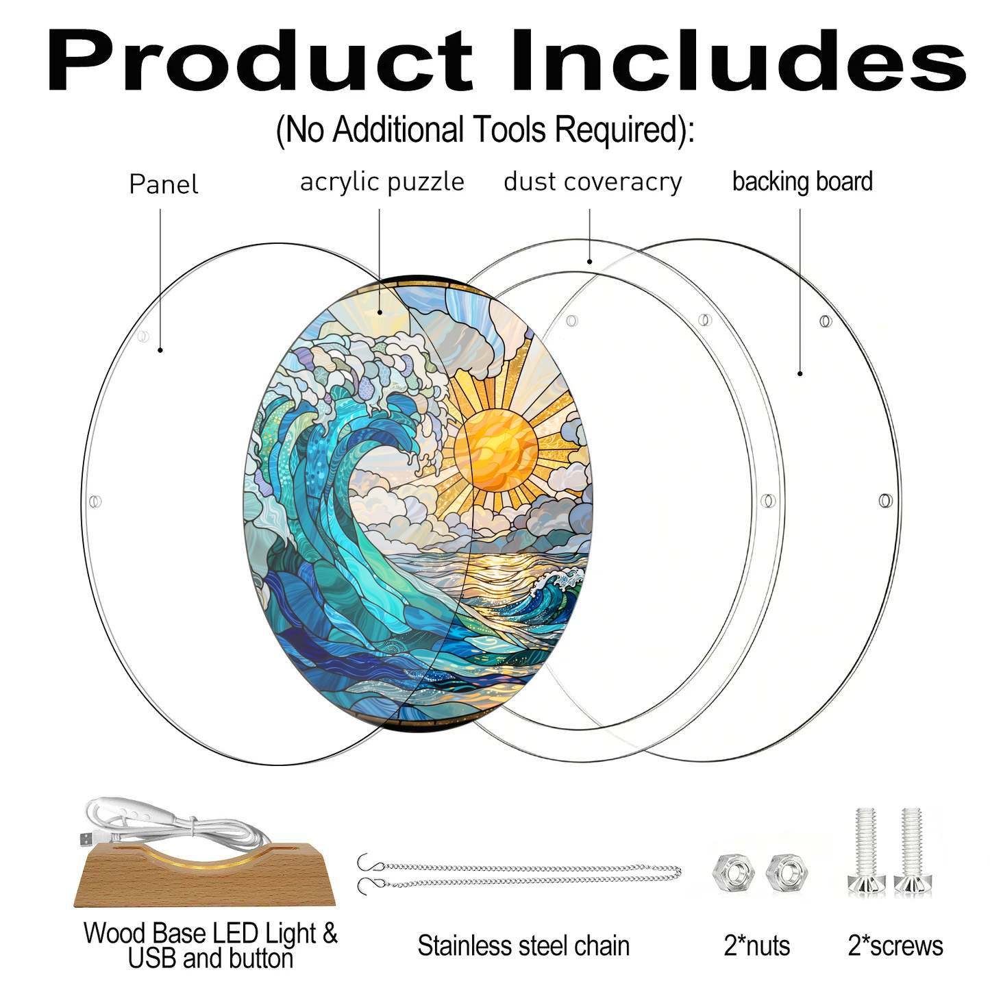 Acrylic Jigsaw Puzzle Suncatcher - Ocean Dream - Product includes