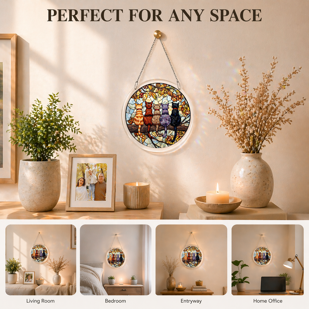 Acrylic Jigsaw Puzzle Suncatcher - Cat Portrait - Lifestyle scene