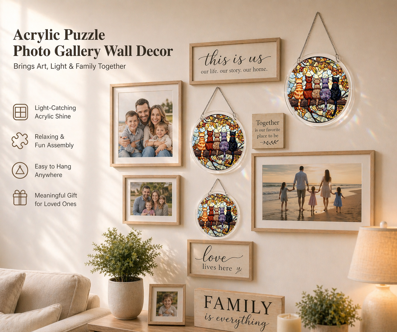 Acrylic Jigsaw Puzzle Suncatcher - Cat Portrait - Gallery wall decor