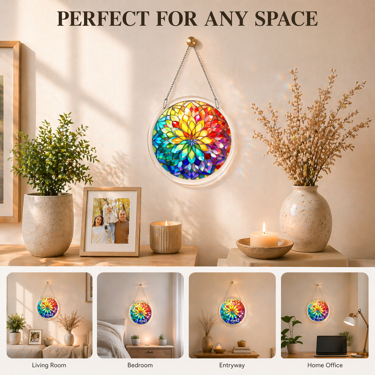 Acrylic Jigsaw Puzzle Suncatcher - Mandala Glow - Lifestyle scene