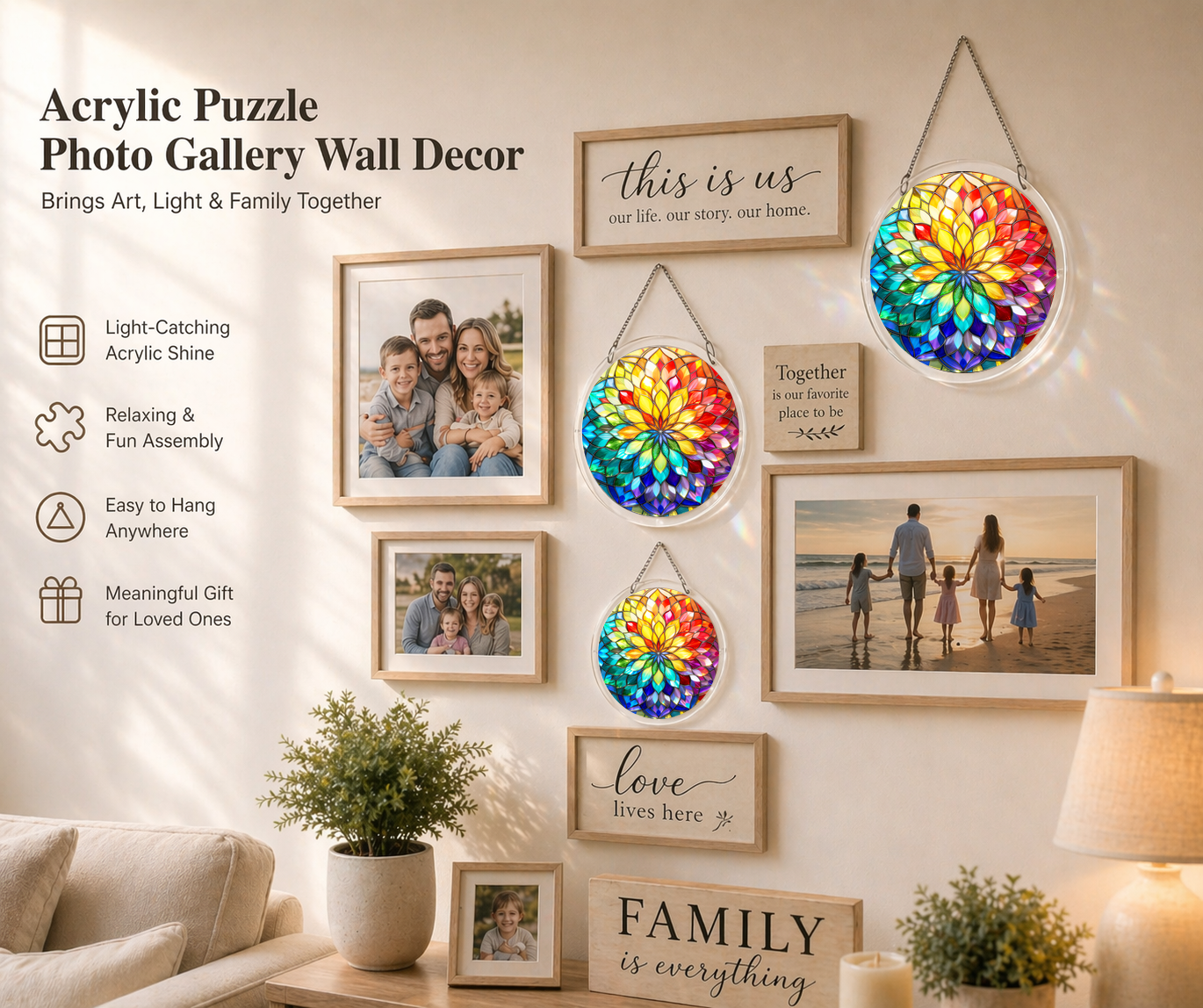 Acrylic Jigsaw Puzzle Suncatcher - Mandala Glow - Gallery wall decor