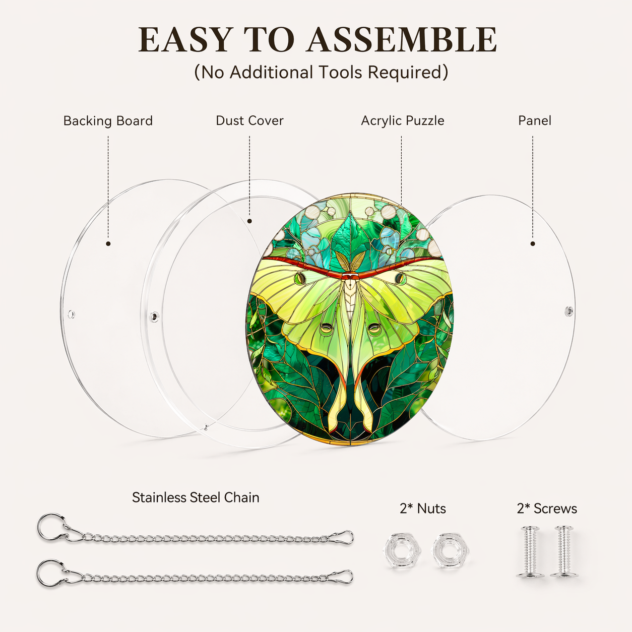 Acrylic Jigsaw Puzzle Suncatcher - Moon Moth - Assembly accessories