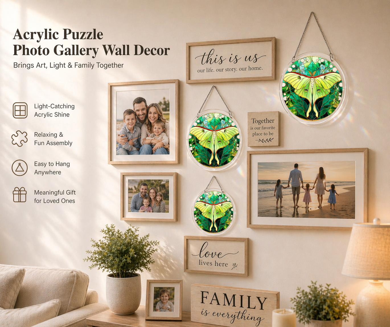 Acrylic Jigsaw Puzzle Suncatcher - Moon Moth - Gallery wall decor