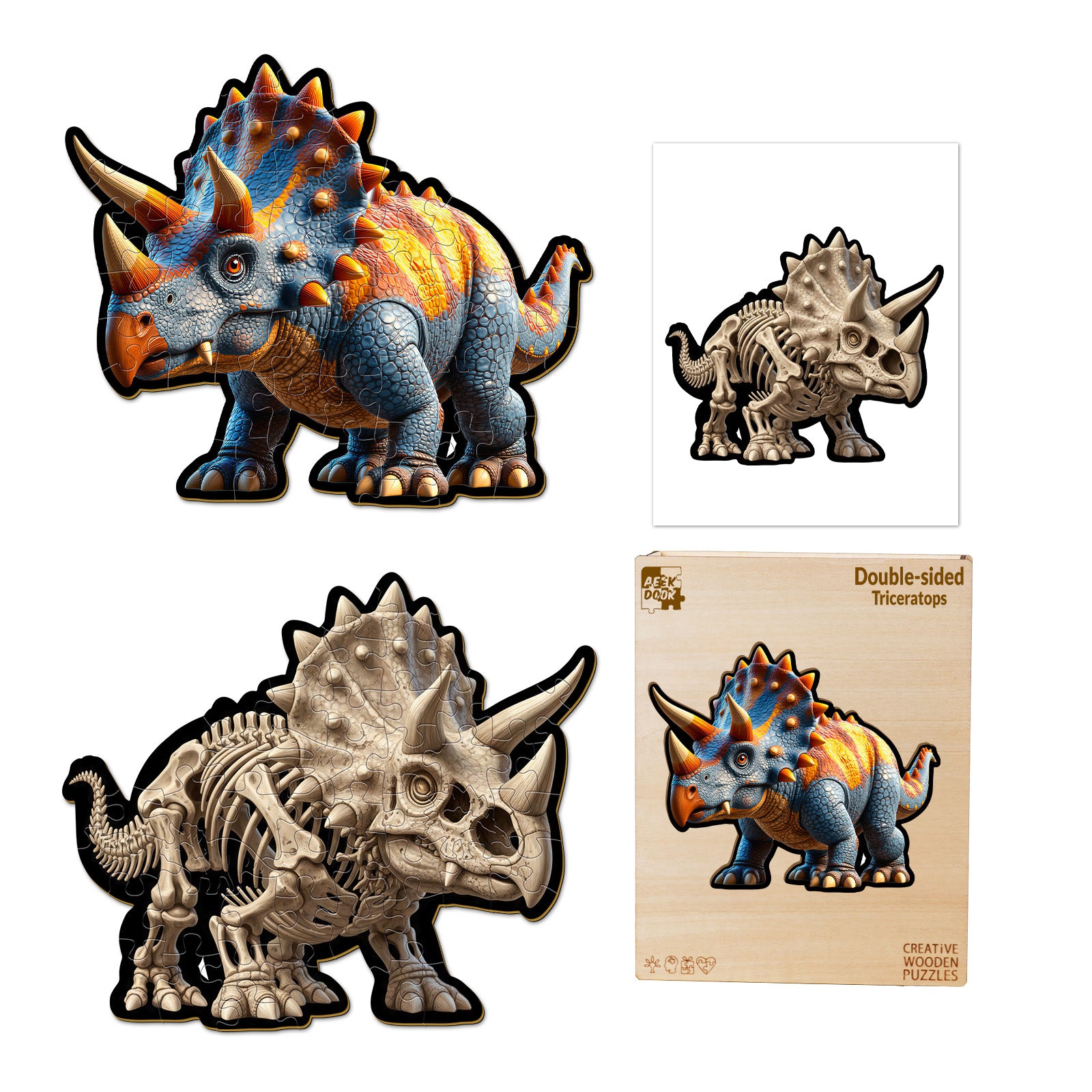 Double-sided Triceratops Wooden Puzzle for Kids