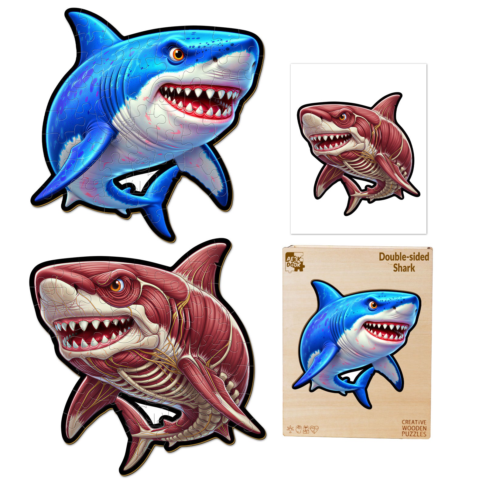 Double-sided Shark Wooden Puzzle for Children