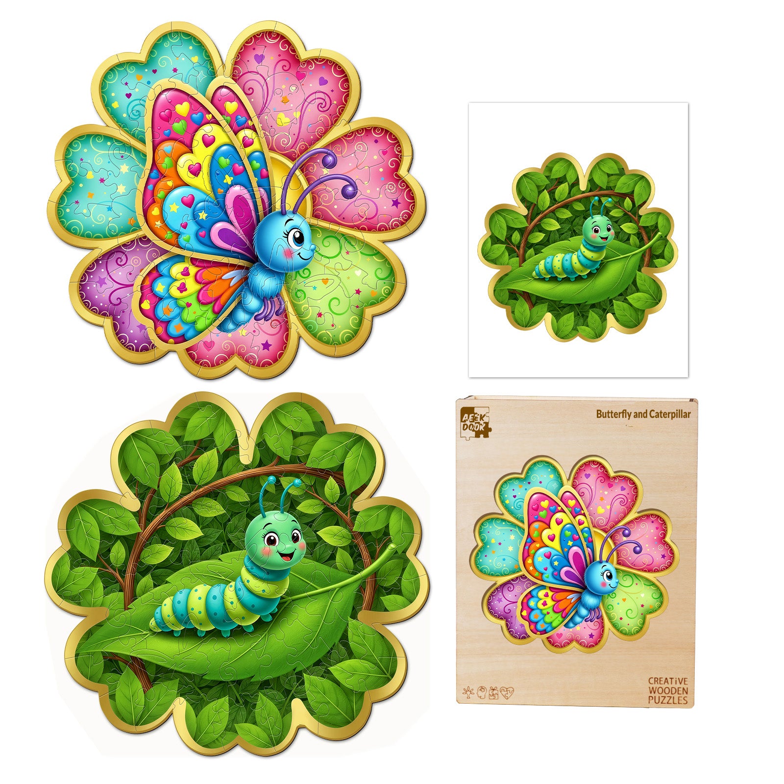 Butterfly and Caterpillar Wood Puzzle Toy for Kids