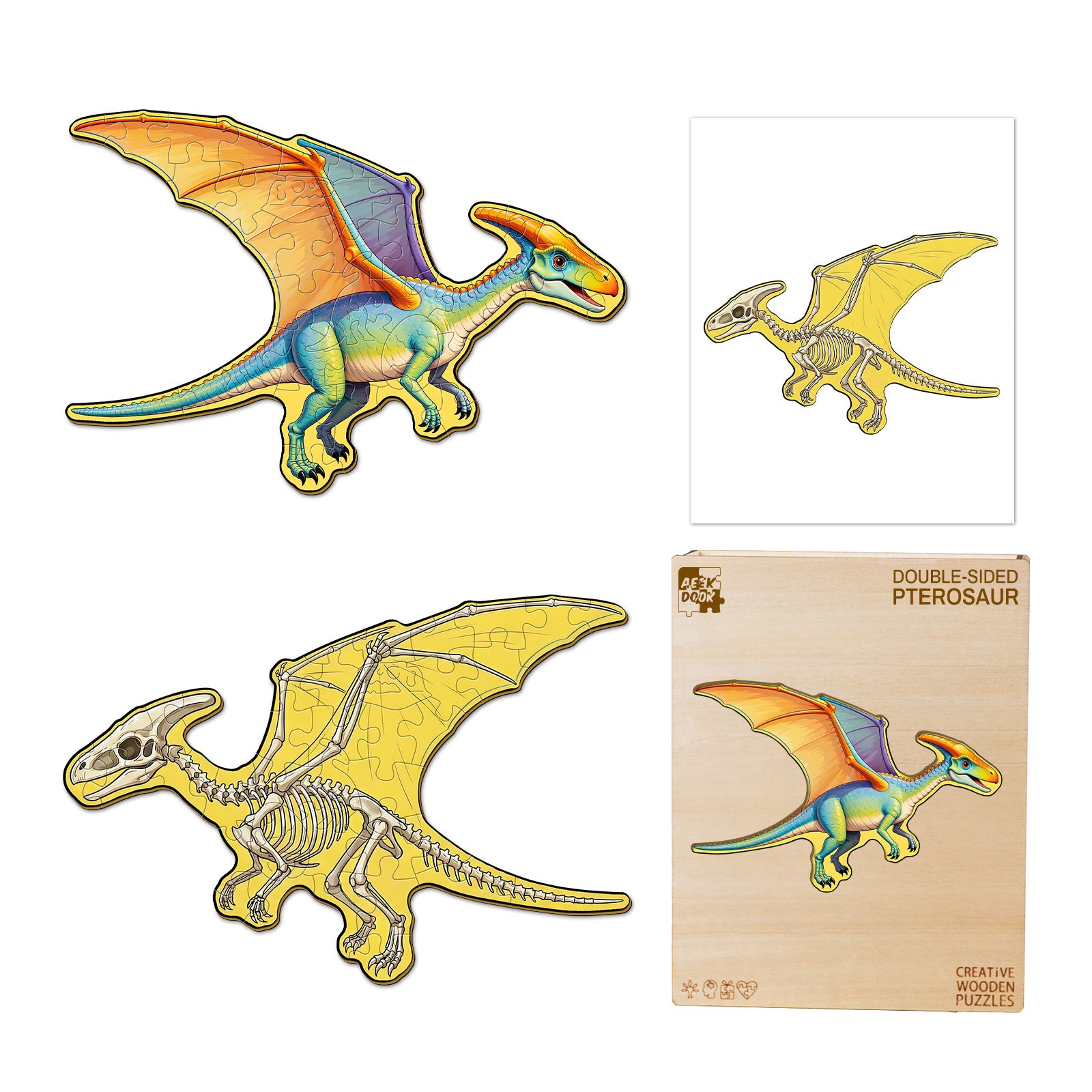 Double-sided Pterosaur Wooden Jigsaw Puzzle for Kids