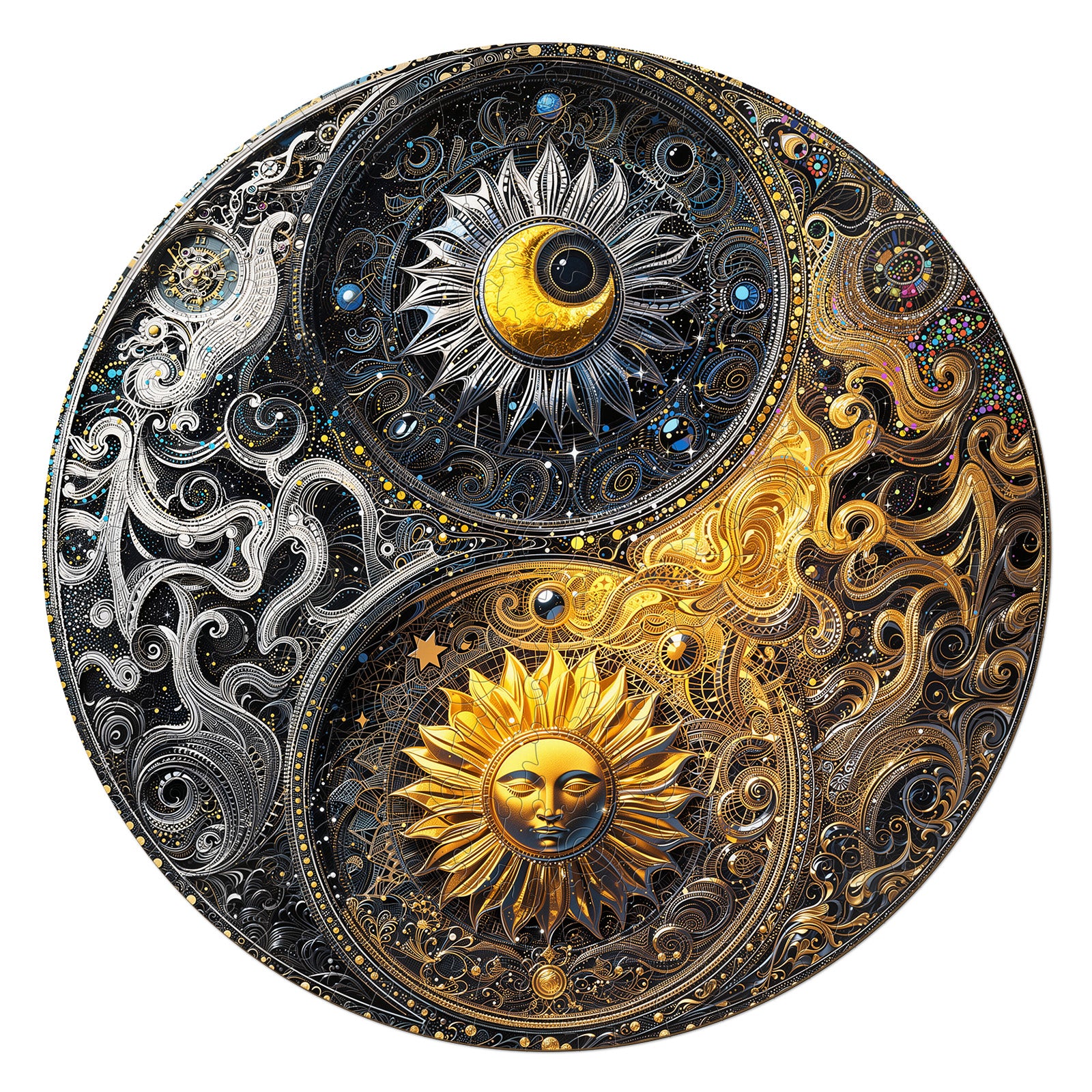 Yin-Yang Sun Moon Unique Wooden Puzzles