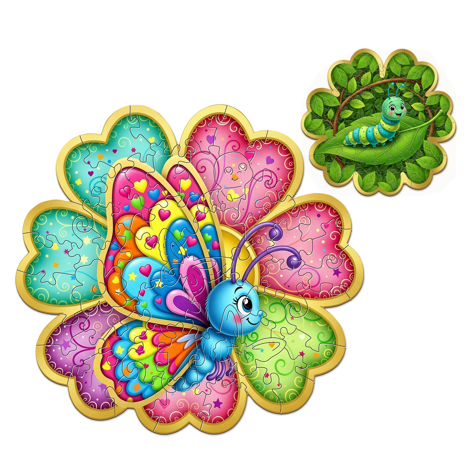 Butterfly and Caterpillar Wood Puzzle Toy for Kids