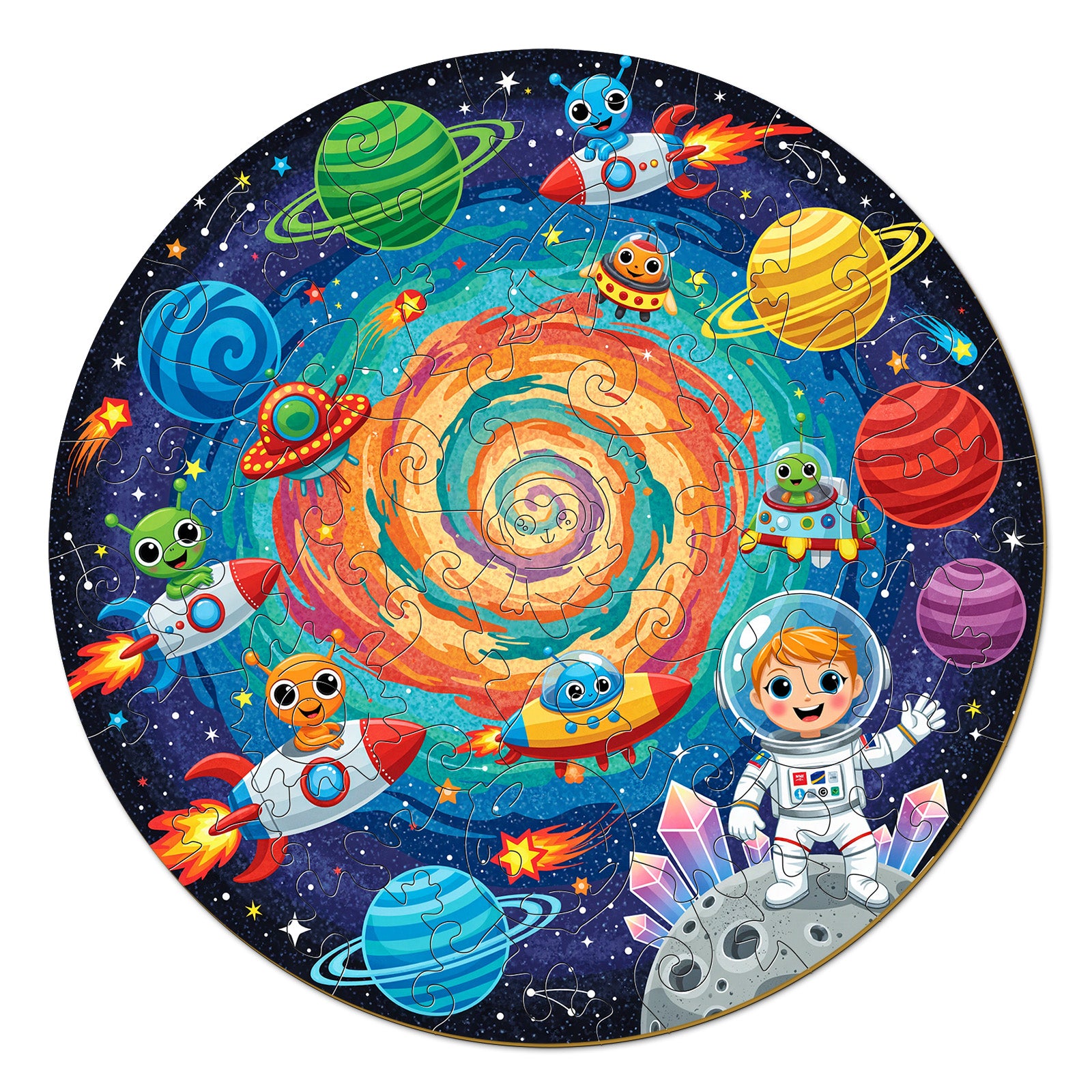 Outer Space Astronaut Wooden Jigsaw Puzzle for Kids