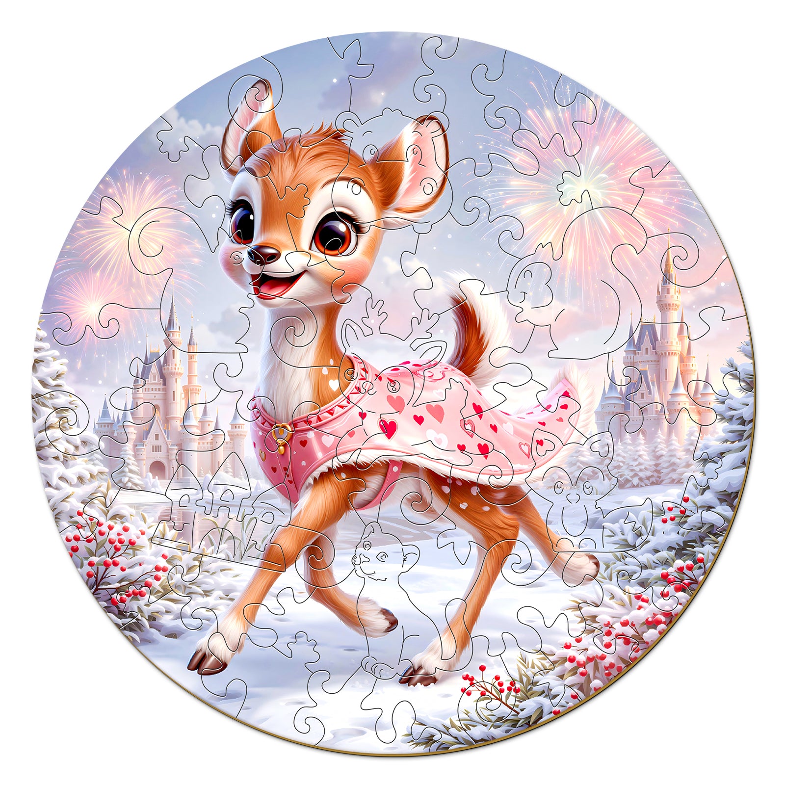 Fairy Deer Woodland Wood Jigsaw Puzzle for Children - Aeekdook
