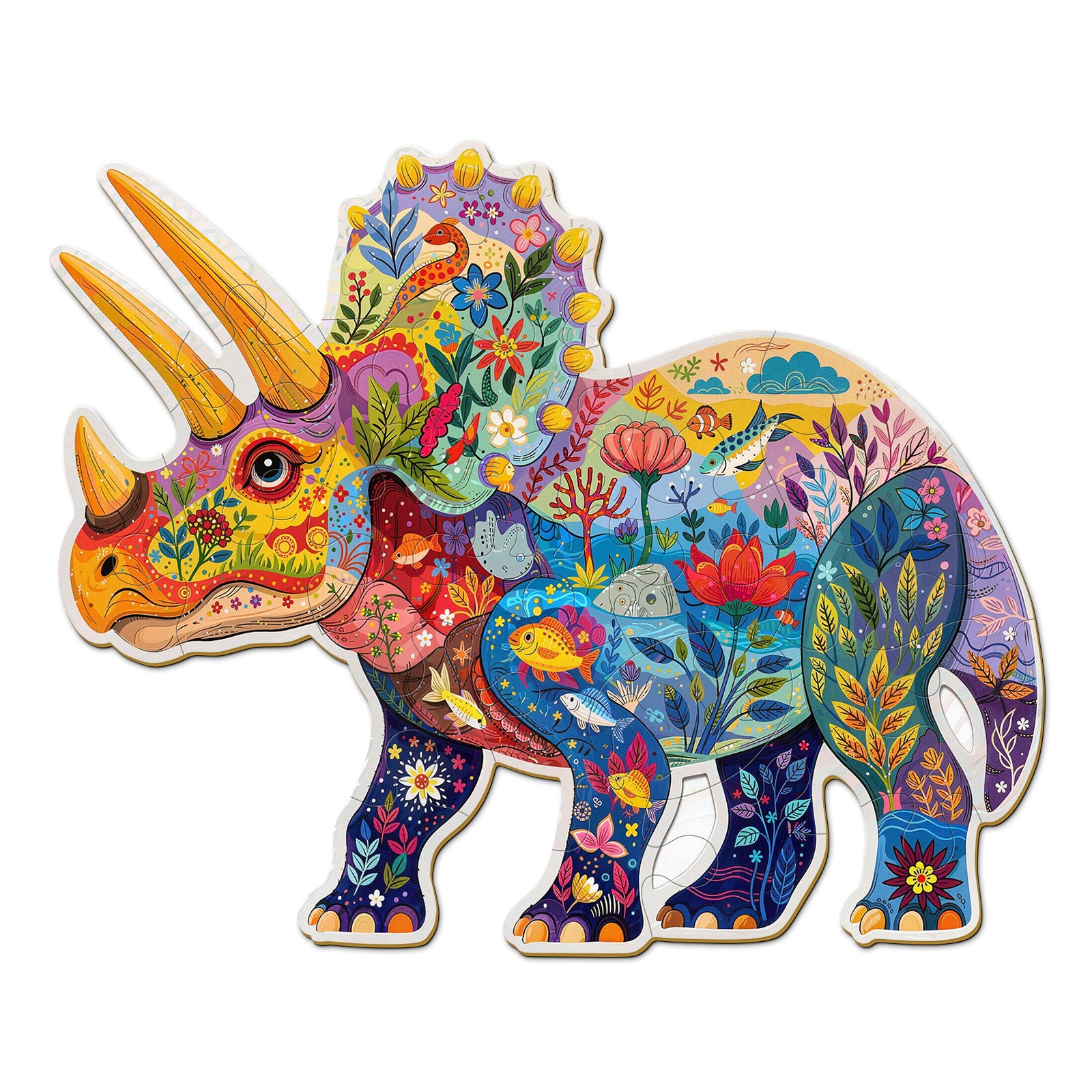 Colorful Triceratops 25 Piece Kids Wood Puzzle