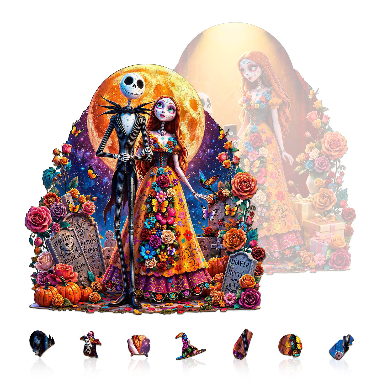 Double-sided Flower Skull Wooden Puzzles for Adults