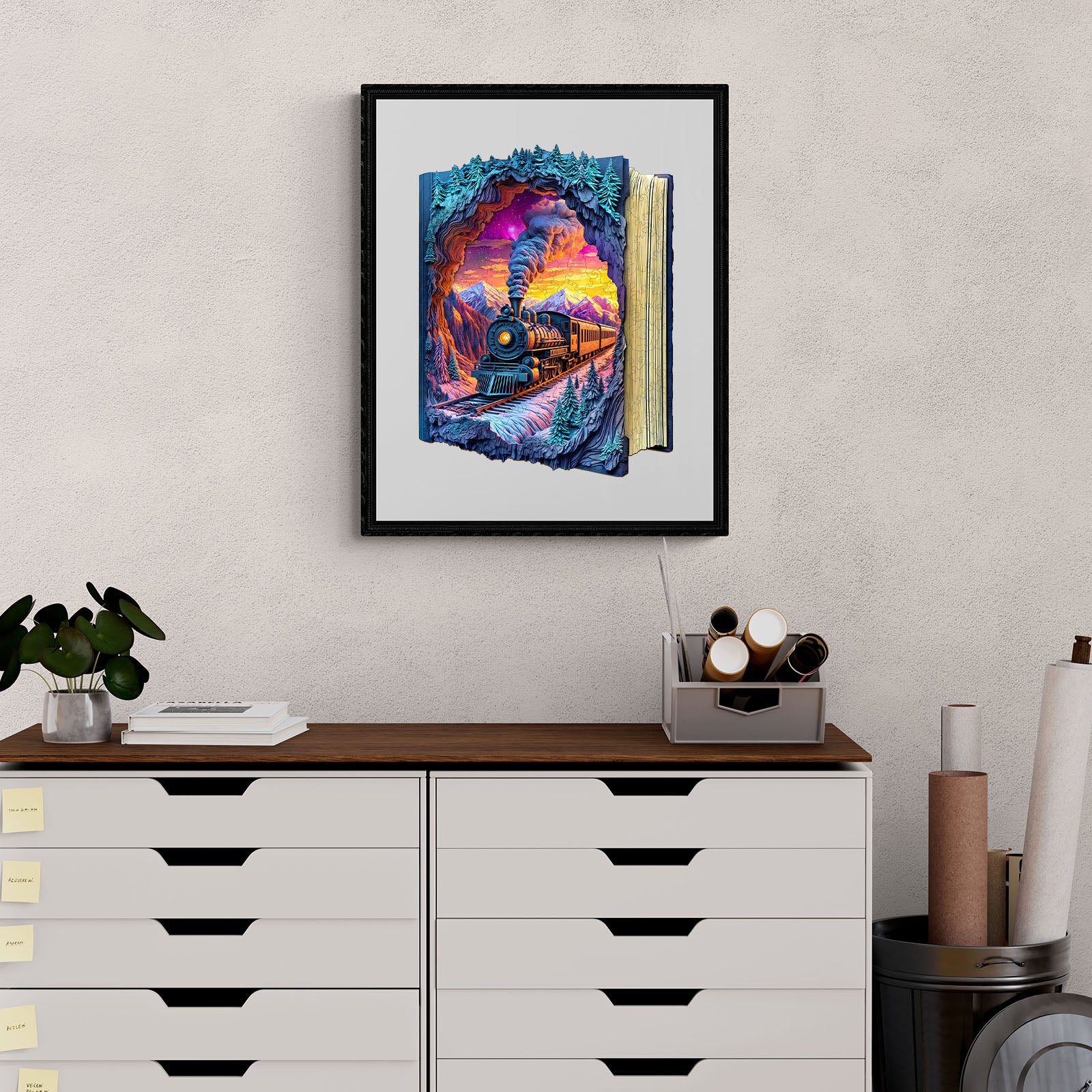 Aurora Train Wood Puzzle Surreal Night Landscape - Aeekdook