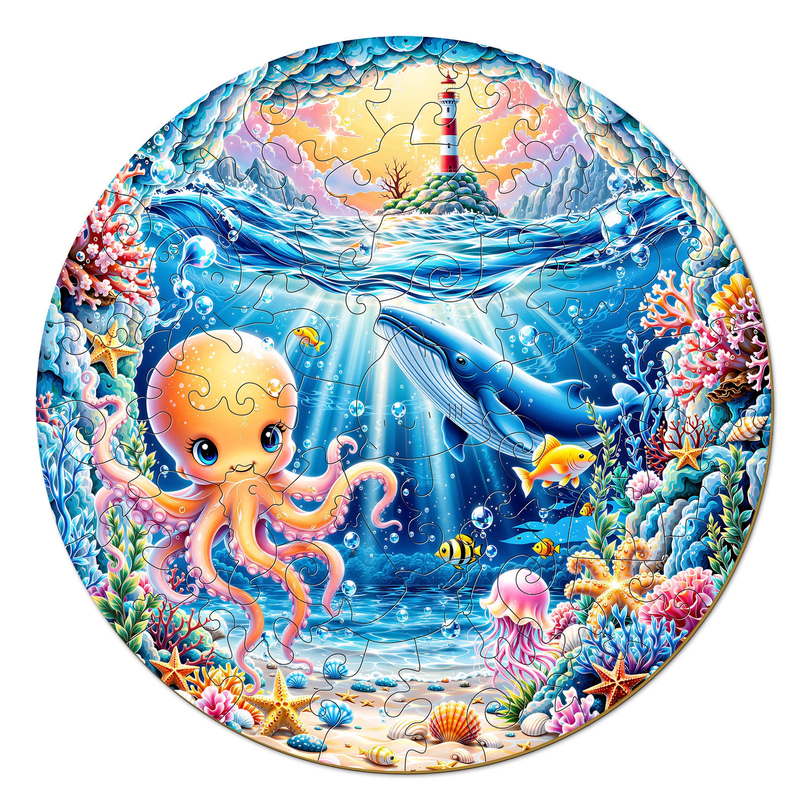 Sea Animals Wooden Jigsaw Puzzle for Kids - Aeekdook