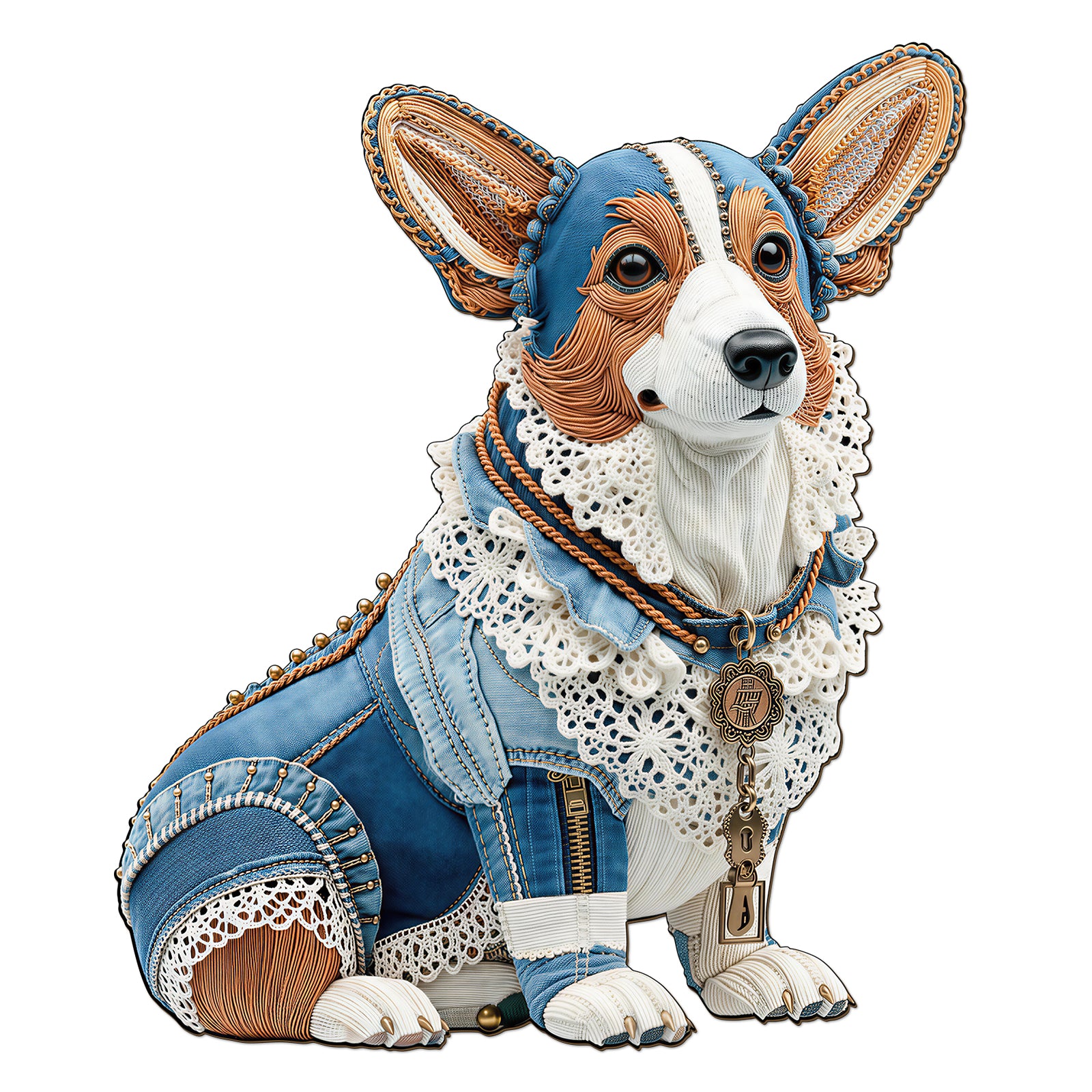 Denim Corgi Wooden Jigsaw Puzzles