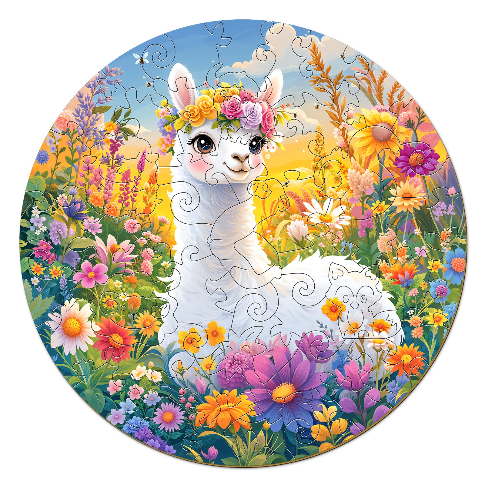 Rainbow Alpaca 50 Pieces Wooden Puzzles for Kids Ages 4-6 - Aeekdook