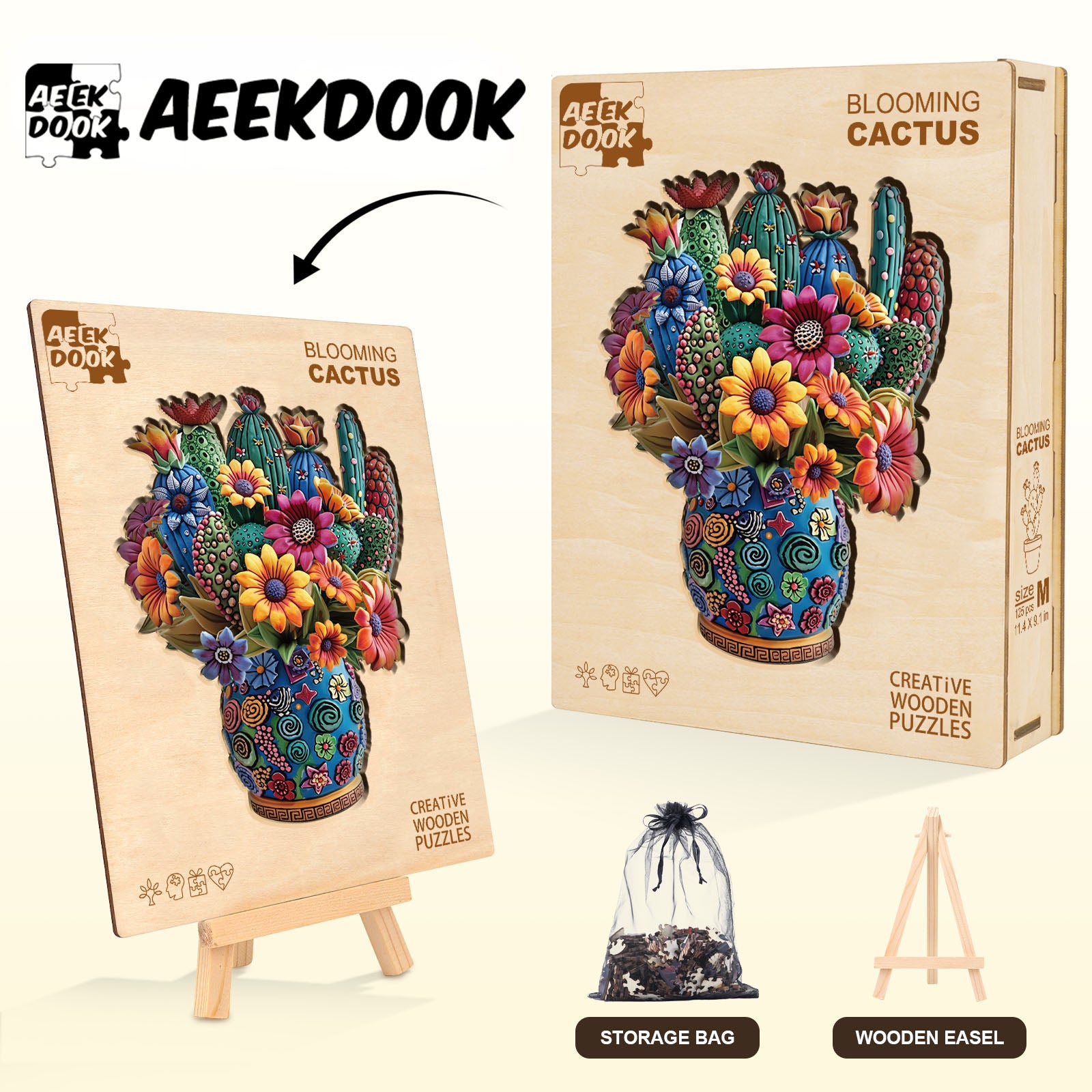 Blooming Cactus Wooden Puzzles for Adults