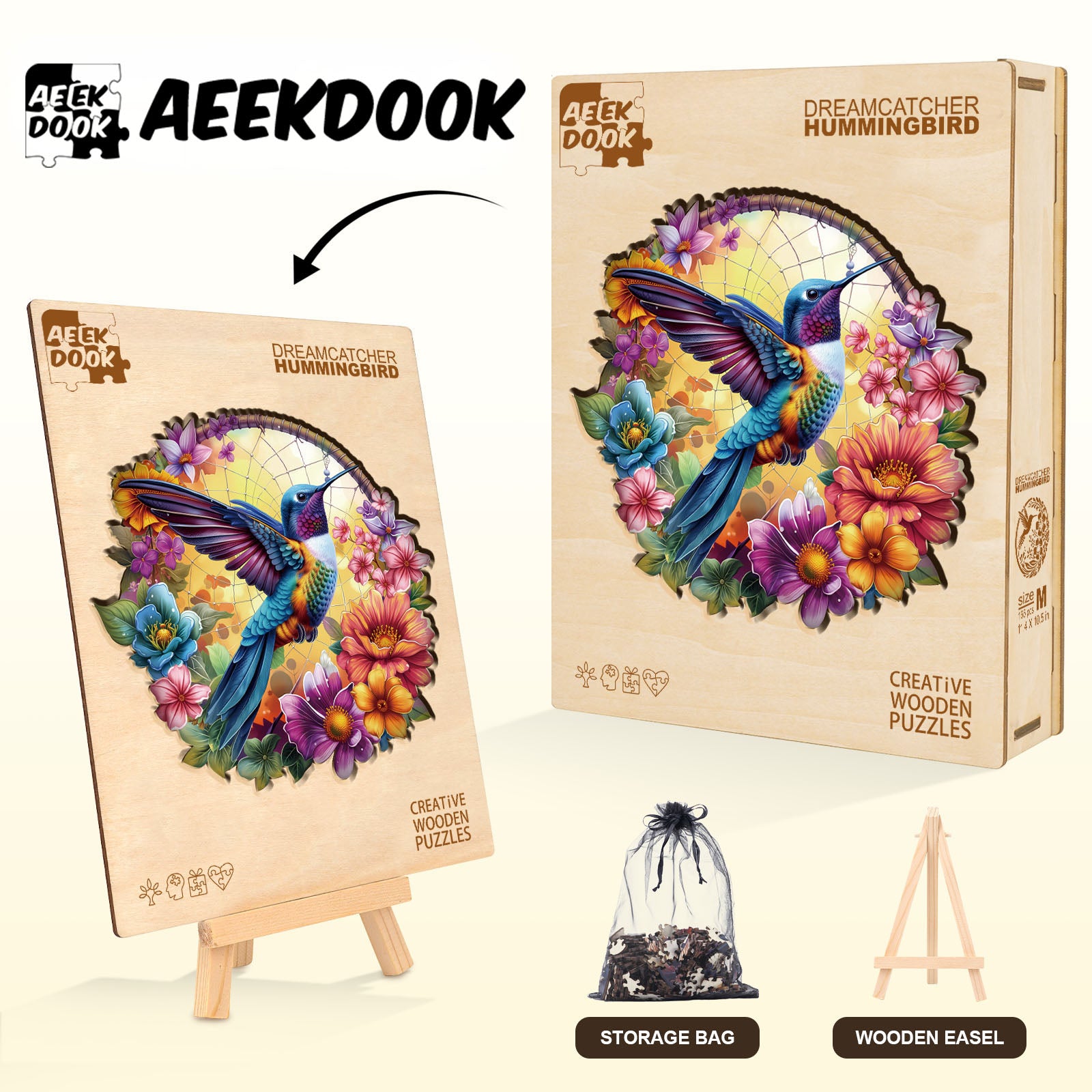 Dreamcatcher Hummingbird Wooden Jigsaw Puzzles for Adults - Aeekdook